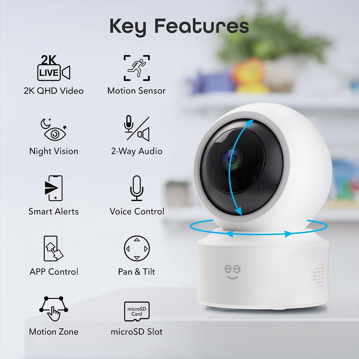 Geeni Scope Ultra 2K 360° Smart Indoor Camera, Auto-Tracking, 1440p HD | 360-degree auto-tracking motion detection, dual band Wi-Fi