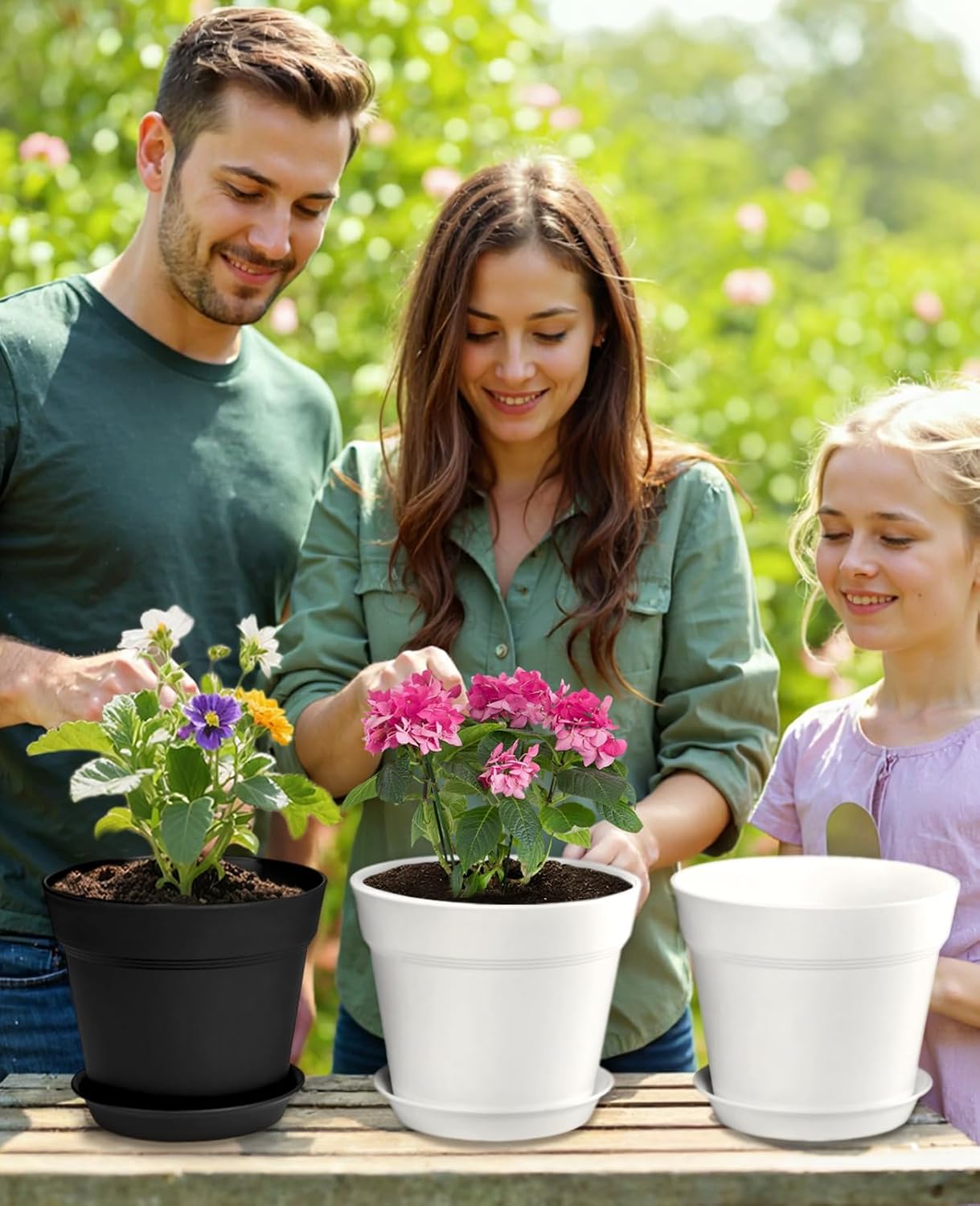 homenote 7.5 Inch Plastic Flower Pots with Drainage Holes and Trays (8 Pcs)