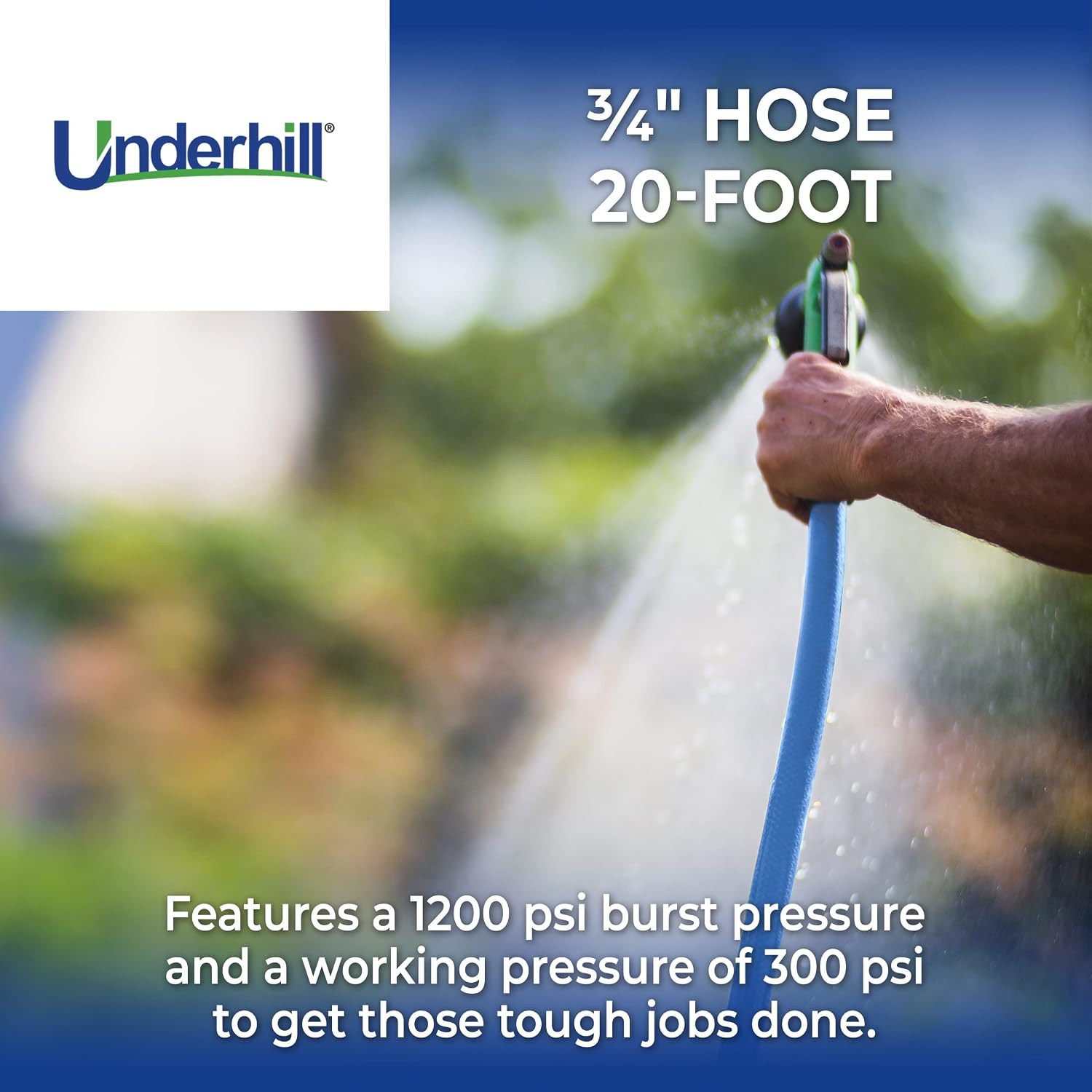 UltraMax Commercial Garden Water Hose 50 ft, Lightweight, Flexible, Anti-Kink, All Weather, 1200 psi, H75-050B, 3/4 Inch x 50 ft, Blue