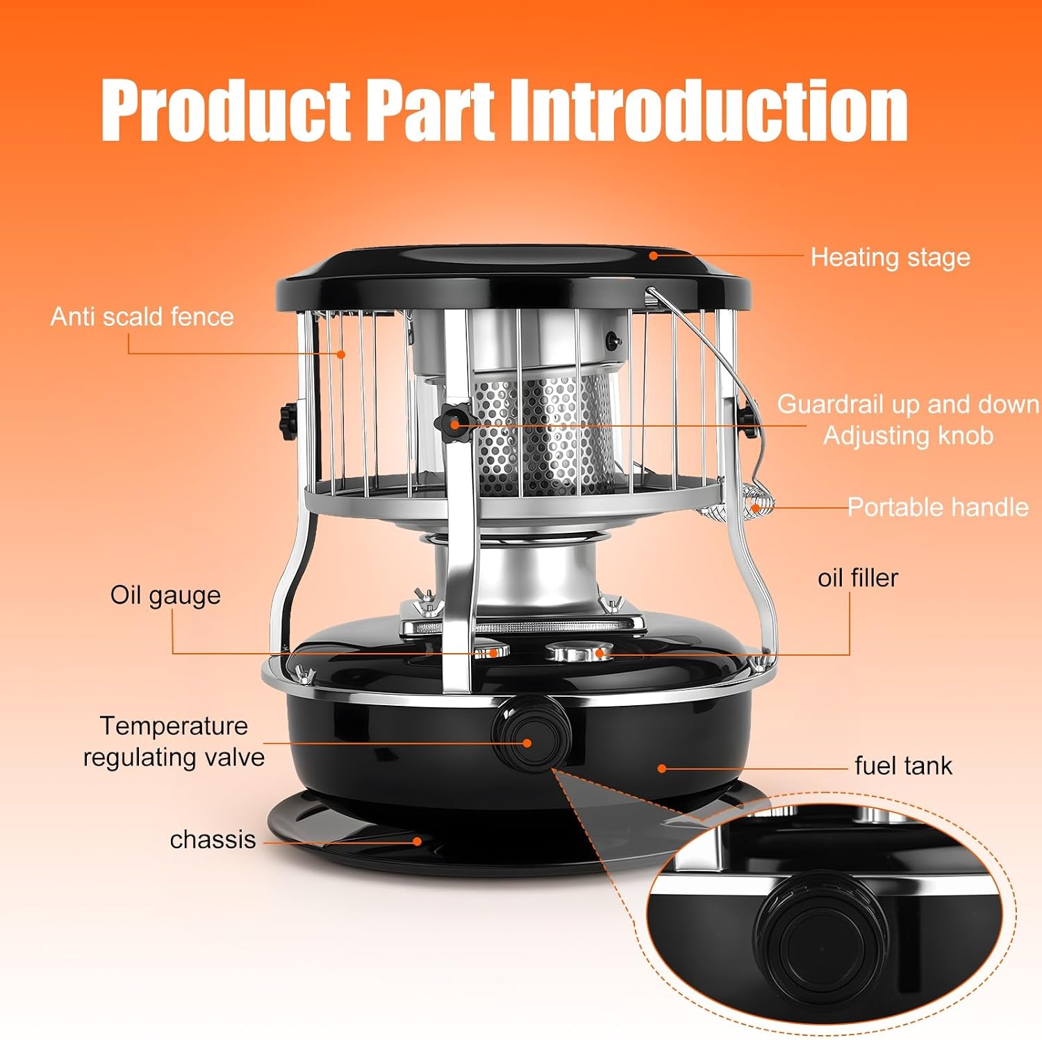 2-in-1 Kerosene Heater 9000 BTU, 4.5L Stainless Steel Kerosene Stove with 16-21H Burn Time, No Electricity Required Portable Radiant Heater, Adjustable Height Handle for Indoor Outdoor Camping Huntin