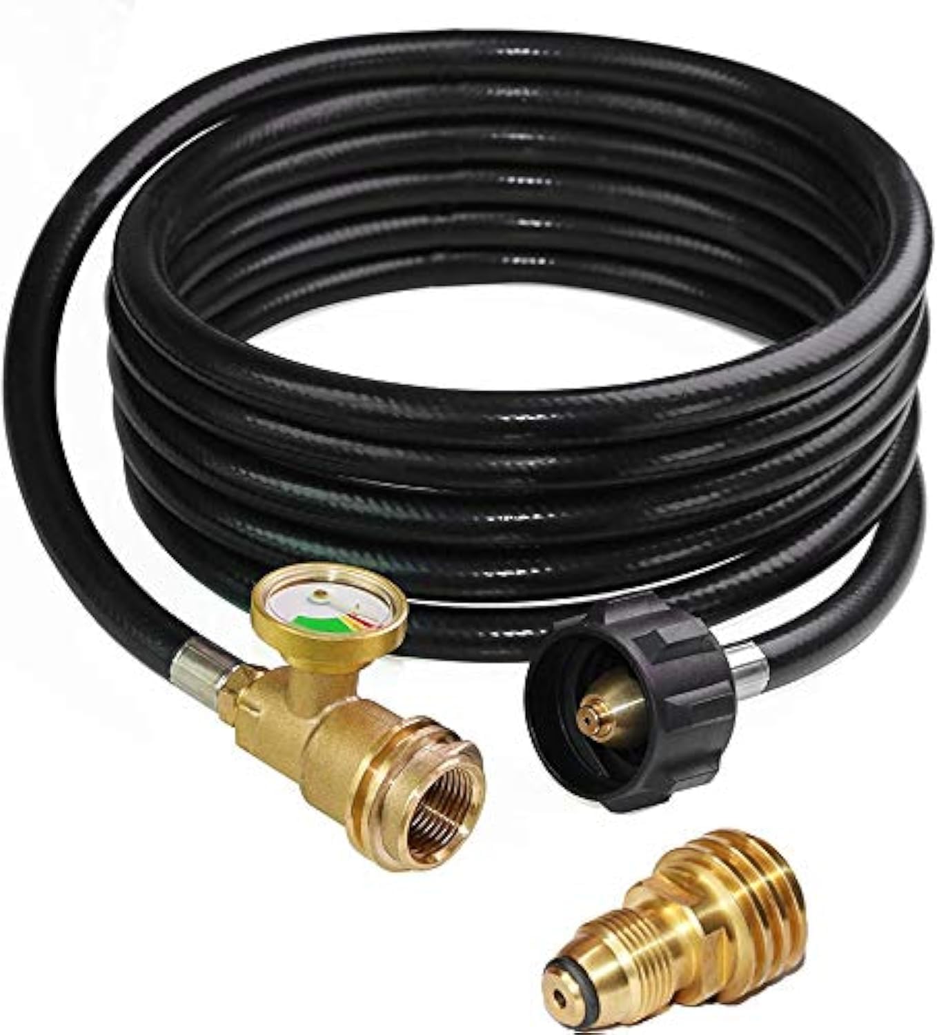 12 Feet Propane Hose Extension with Gauge and POL to QCC1 Adapter for Grill