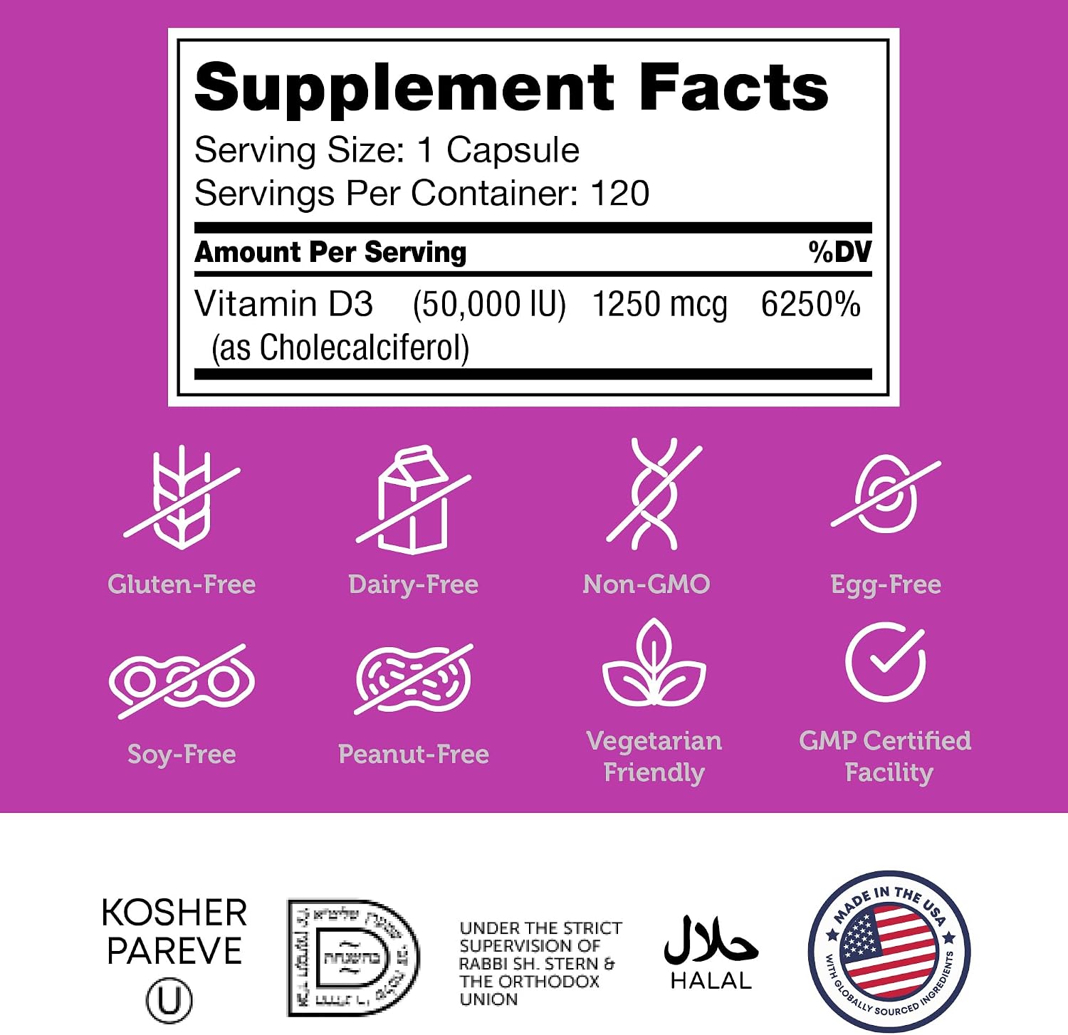 Zahler - Advanced Vitamin D3 50000 IU capsules (120 Count) Kosher Vegetarian Friendly Vitamin D for Immune Support, Bone