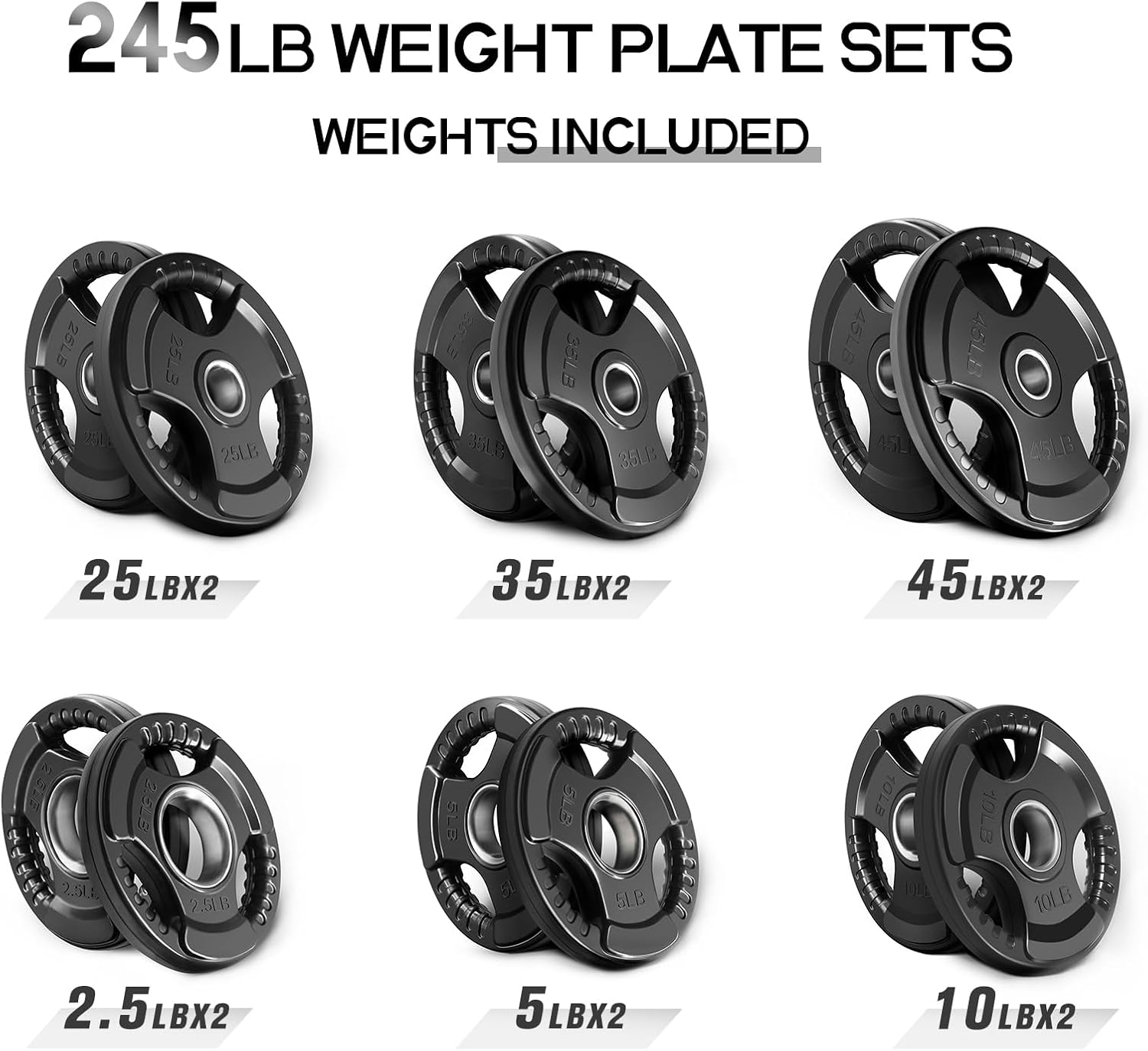 RitFit Olympic Rubber Grip Weight Plates, 2-Inch Barbell Set