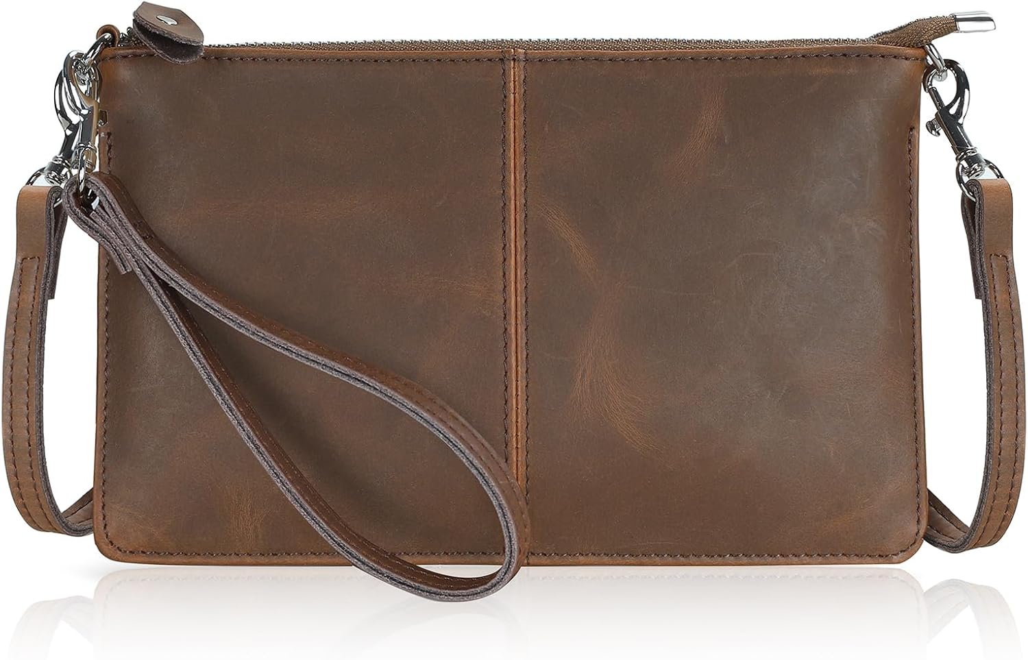 befen Genuine Leather Small Crossbody Bags for Women Wristlet Wallet Purses | Real Leather, RFID Blocking Card Slots, Wristlet Strap, Clutch Purse, Fit iPhone 17 Pro Max, Leather Handbags