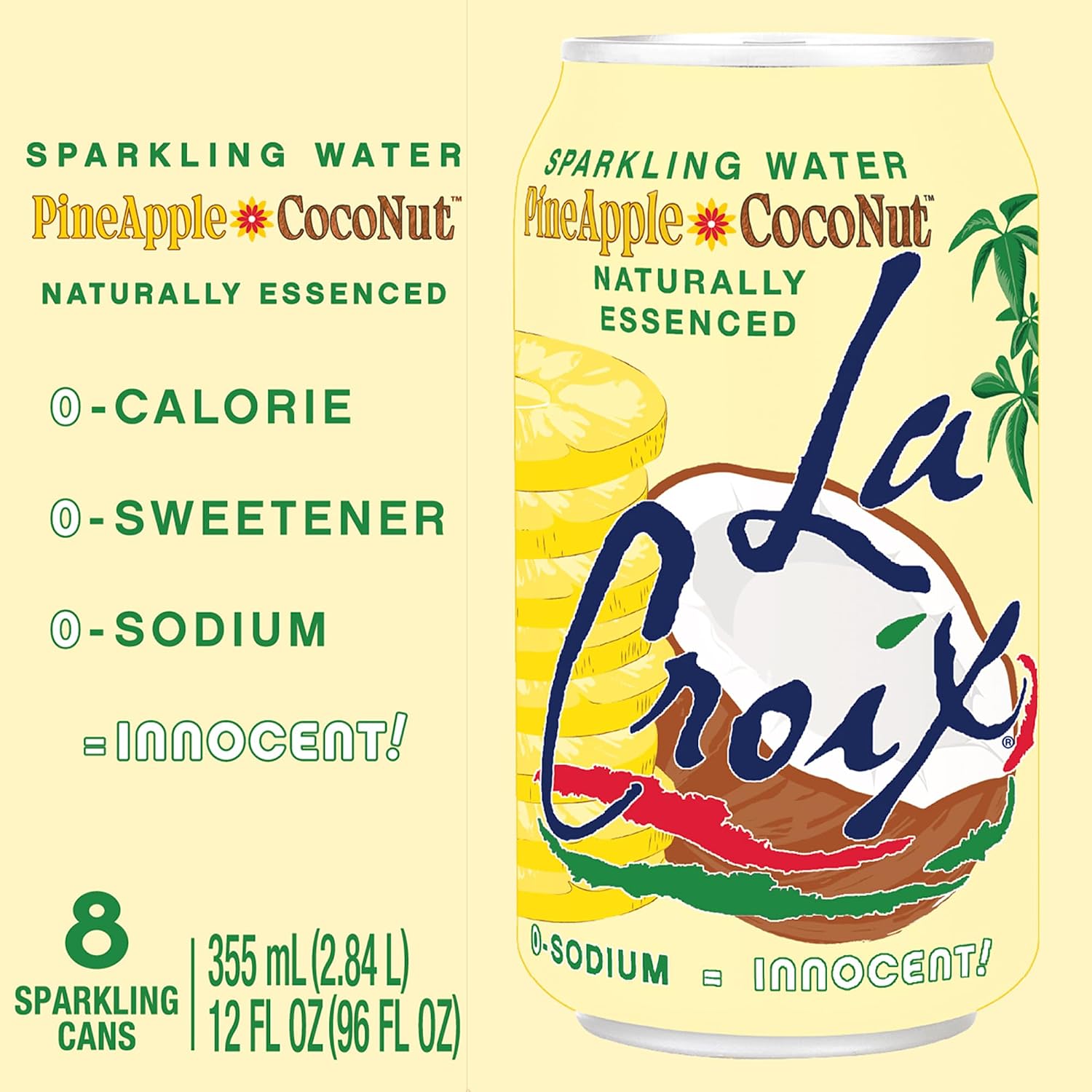 LaCroix Sparkling Water | Pineapple Coconut Flavor | 8-Pack | Naturally Essenced, Zero Calorie, Sodium Free | 12 Fl Oz Cans