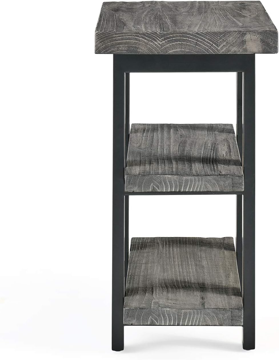 Alaterre Furniture Pomona Solid Wood 2-Tier End Table, Rustic Brown, 27” | Nightstand with Storage Shelf and Metal Legs, Industrial Farmhouse Chair Side Table for Living Room or Bedroom