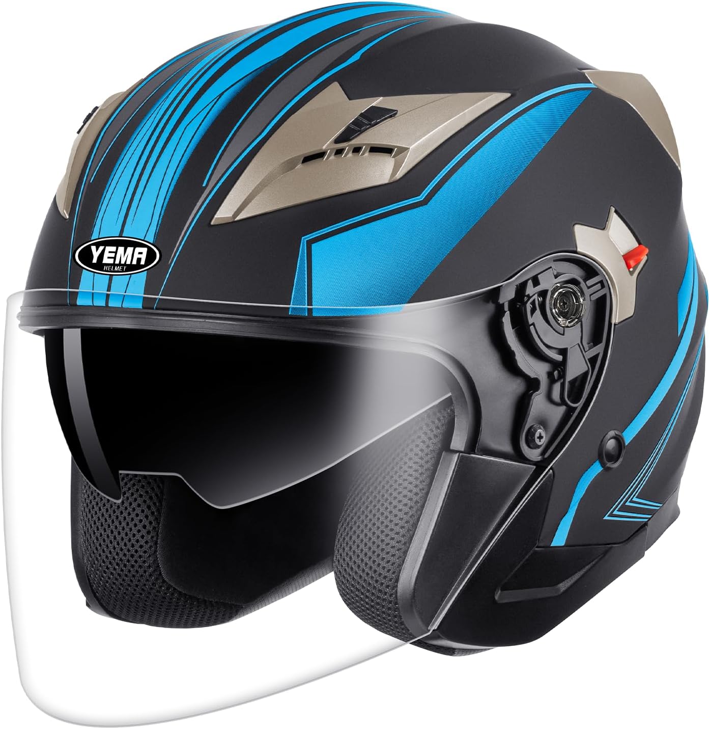 YEMA Open Face Motorcycle Helmets, DOT Approved 3/4 Moped Helmet Dual Visor Quick Release Buckle, Helmets for Adults Motorcycle Men Women Helmets for Moped Scooter Streey