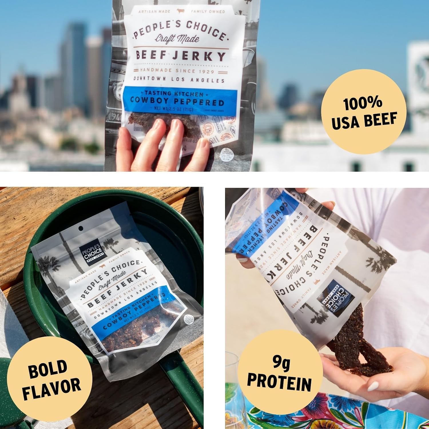 People's Choice Beef Jerky - Sweet & Smoky - Cowboy Peppered 16 oz Bag | 1 lb, 9g Protein Per Serving, Low Sodium, Strip Cut, Made In USA