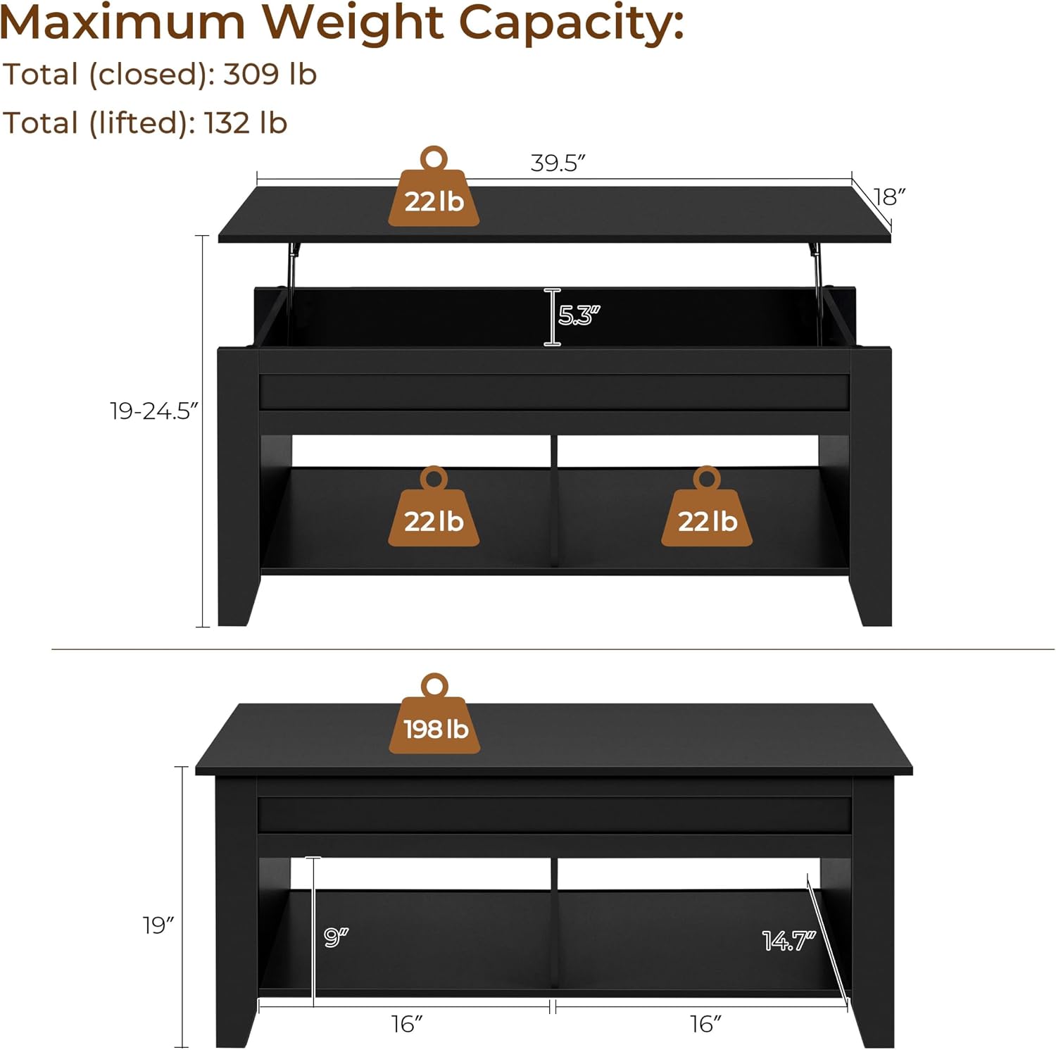 Yaheetech Lift Top Coffee Table with Hidden Storage Compartment Gray 47.5in