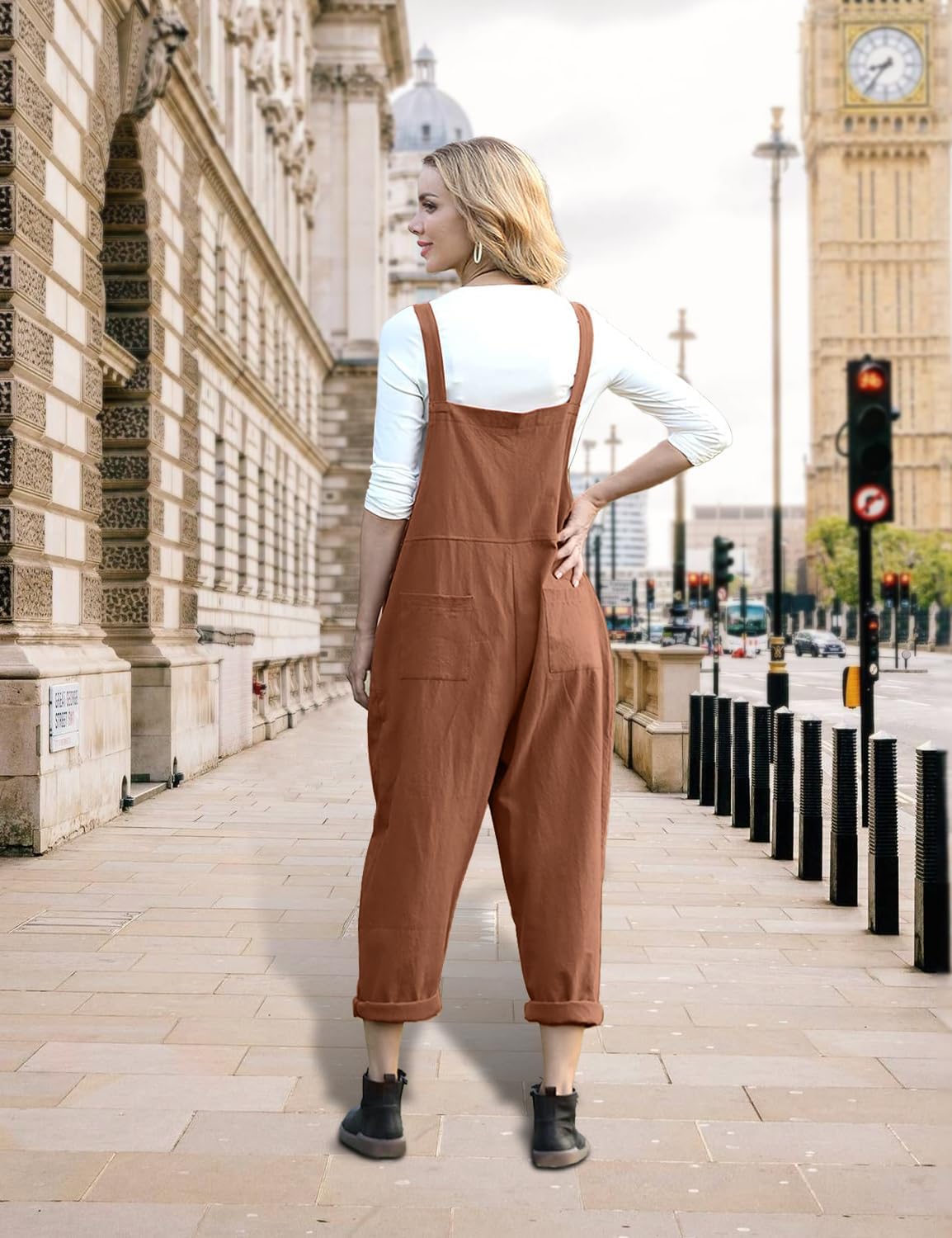 YESNO Women Long Casual Loose Bib Pants Overalls Baggy Rompers Jumpsuits with Pockets PV9