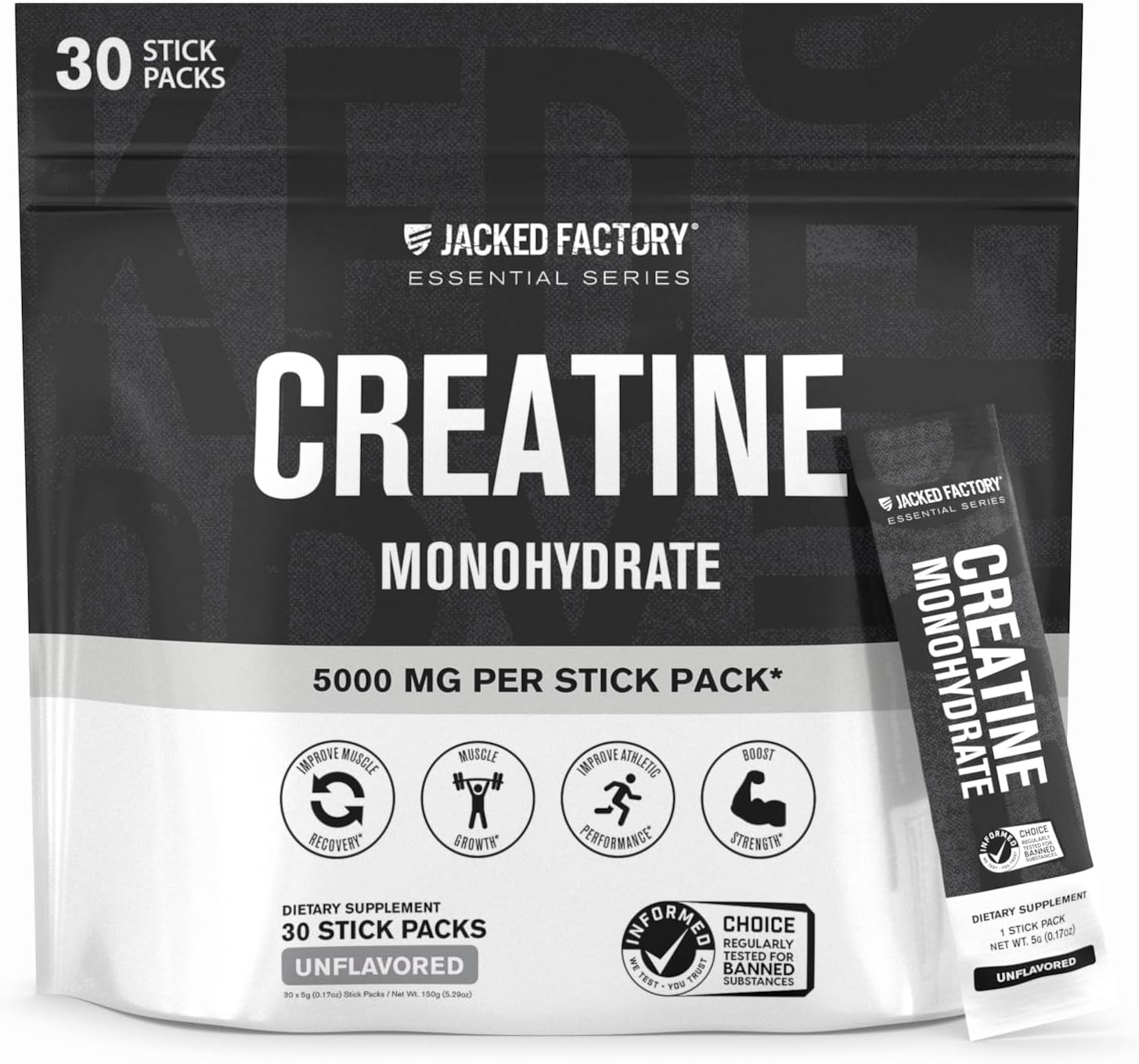 Jacked Factory Creatine Monohydrate Powder 425g - 5g Daily Micronized Creatine Monohydrate for Men and Women, Vegan-Friendly