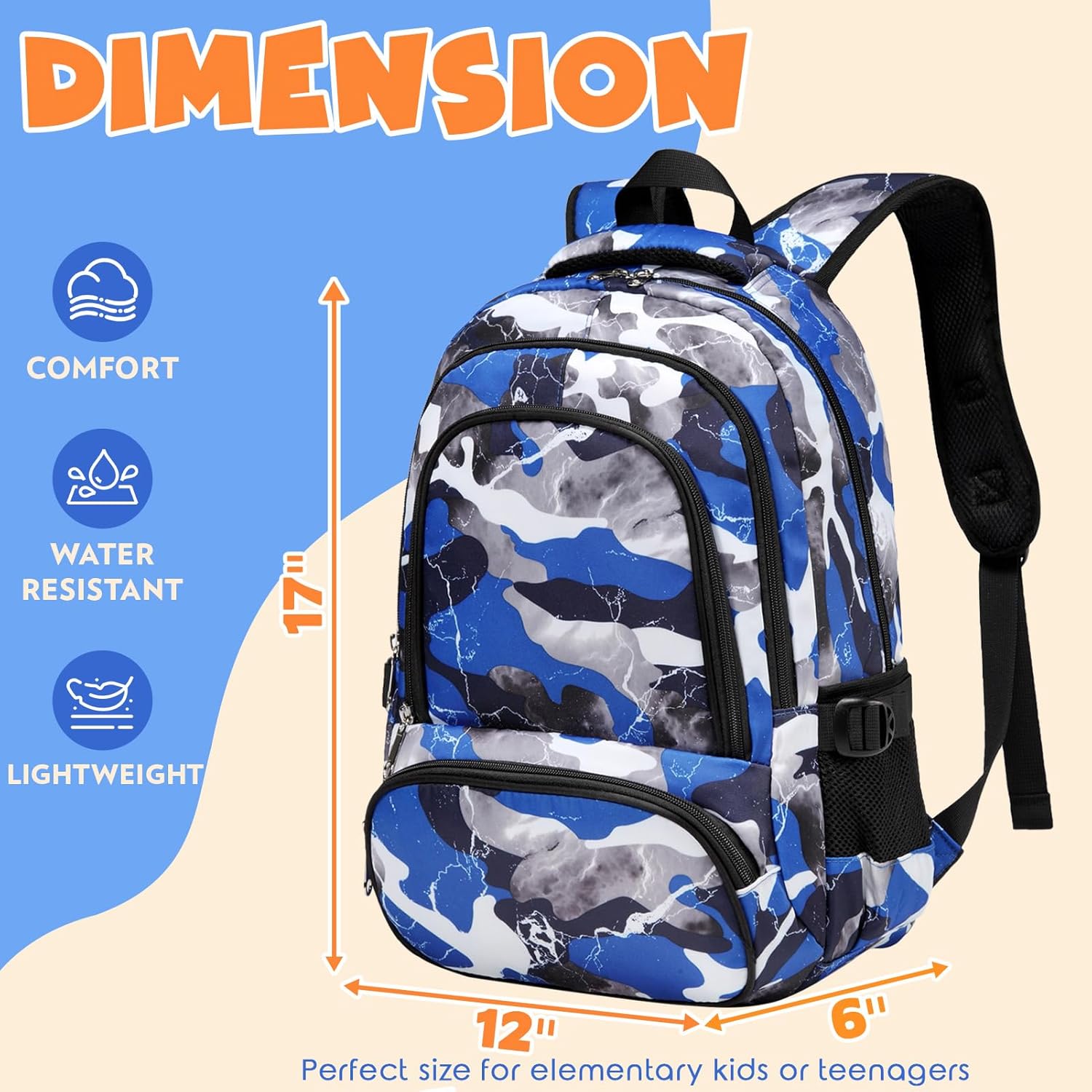 BLUEFAIRY Kids Backpack for Boys Elementary Book Bags Primary Middle School Bookbags for Childs Water Resistant Back to School Gifts Son Mochila