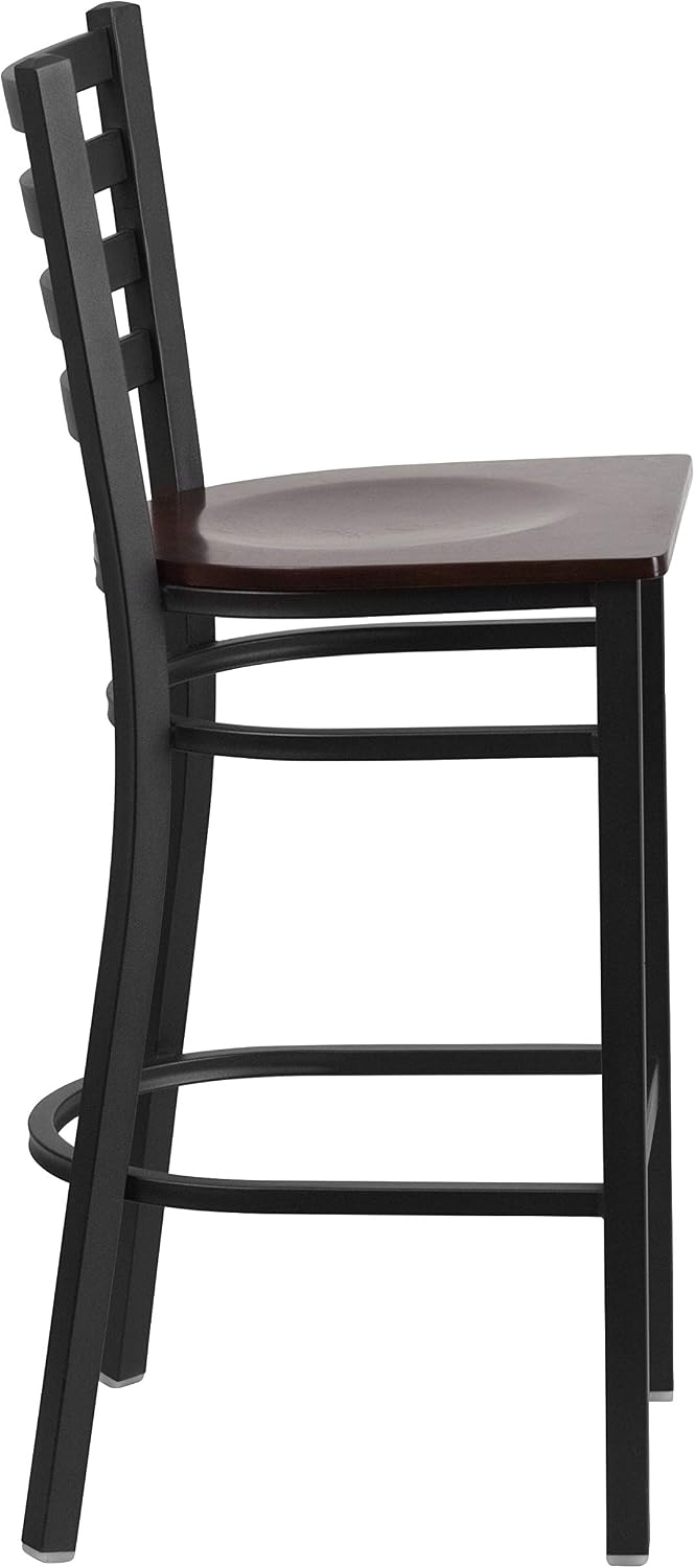 Flash Furniture Hercules Series Ladder Back Metal Restaurant Barstool, Modern Upholstered Armless Bar Height Chair for Restaurants and Kitchens, Black | Vinyl Upholstery, Durable Construction, Commercial Use