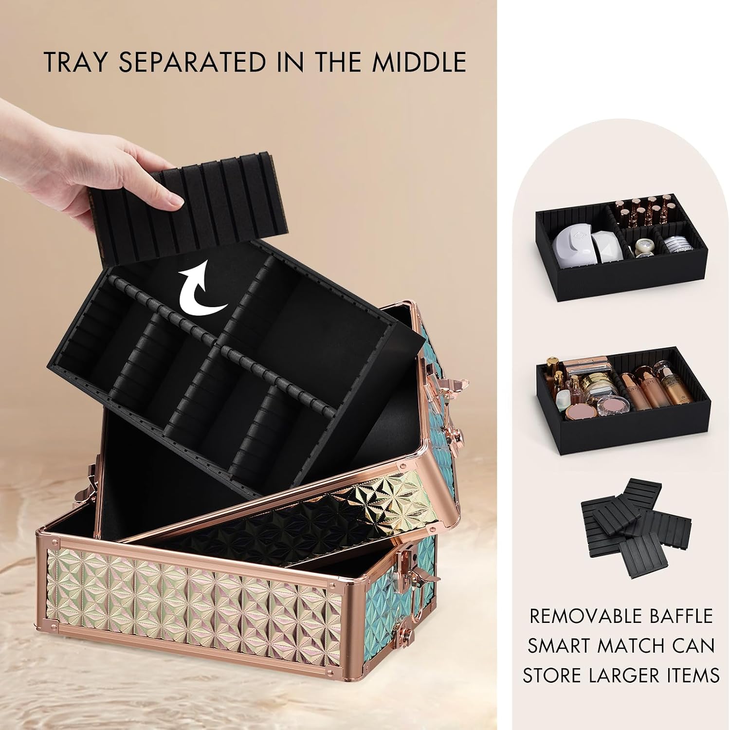 Stagiant Rolling Makeup Case Cosmetology Case on Wheels 4 in 1 Large Cosmetic Organizer Train Case Makeup Travel Case with Key Swivel Wheels Nail