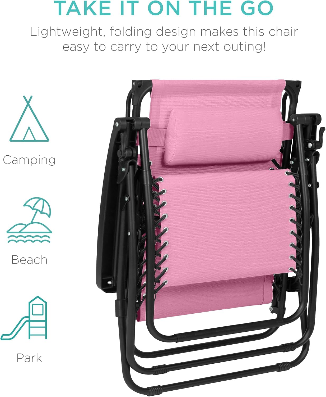 Best Choice Products Folding Zero Gravity Outdoor Recliner Patio Lounge Chair w/Adjustable Canopy Shade, Headrest, Side Accessory Tray, Textilene Mesh - Beige