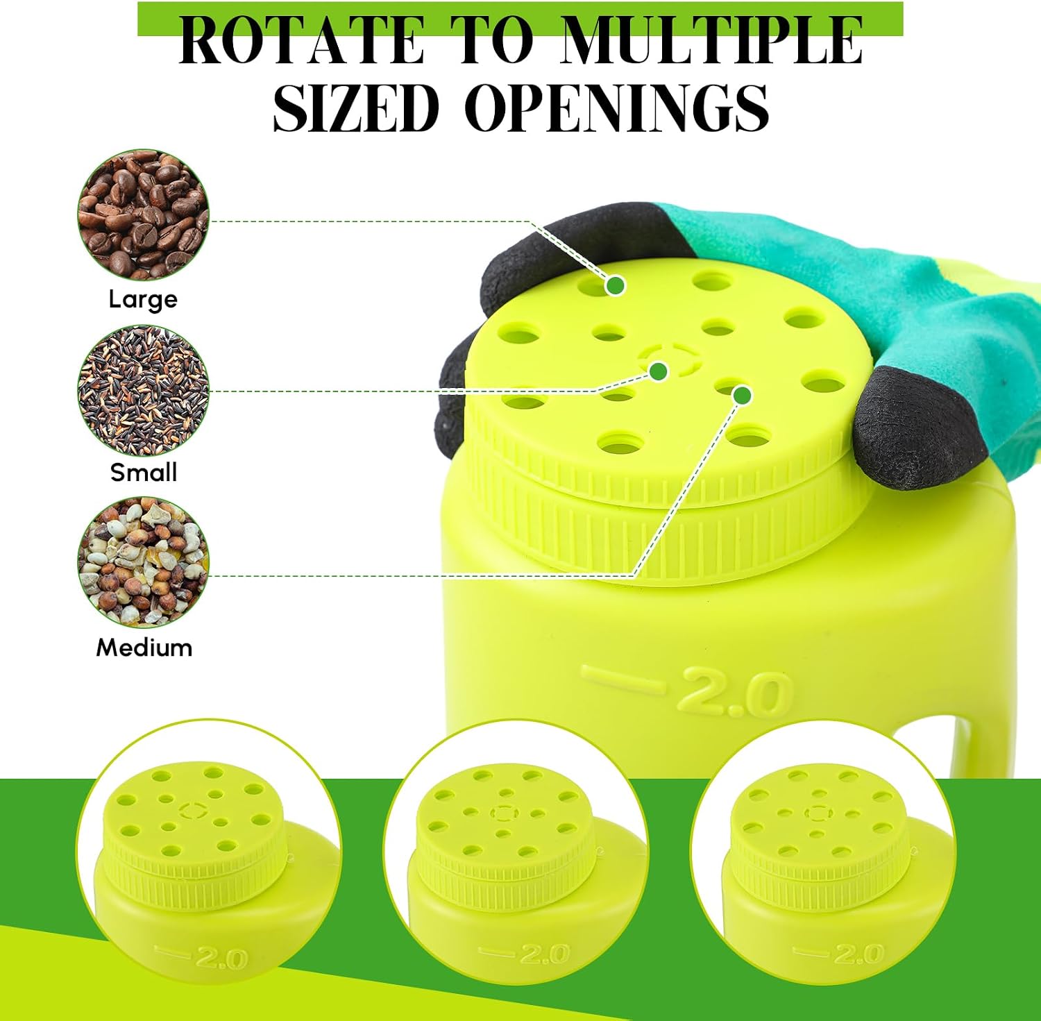 Handheld Spreader Set with Scoop & Gloves for Seed, Salt, De-icer,Green