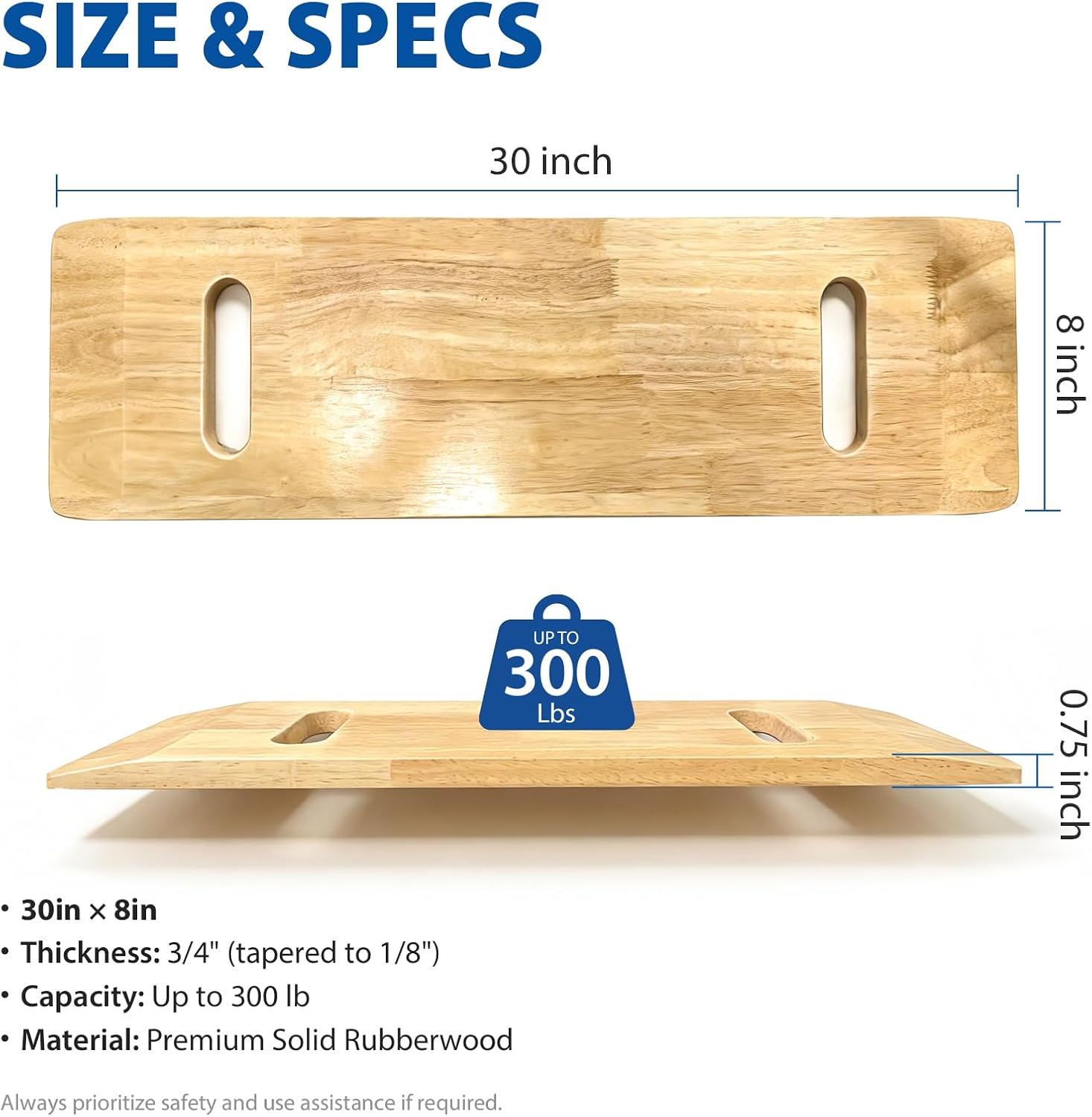Blue Jay Slide Boards for Transfers - 30" Wooden Transfer Boards for Wheelchair - 8" x 30" Patient Assist Device for Car, Bed, Chair & Seniors - Smooth Surface & Tapered Ends