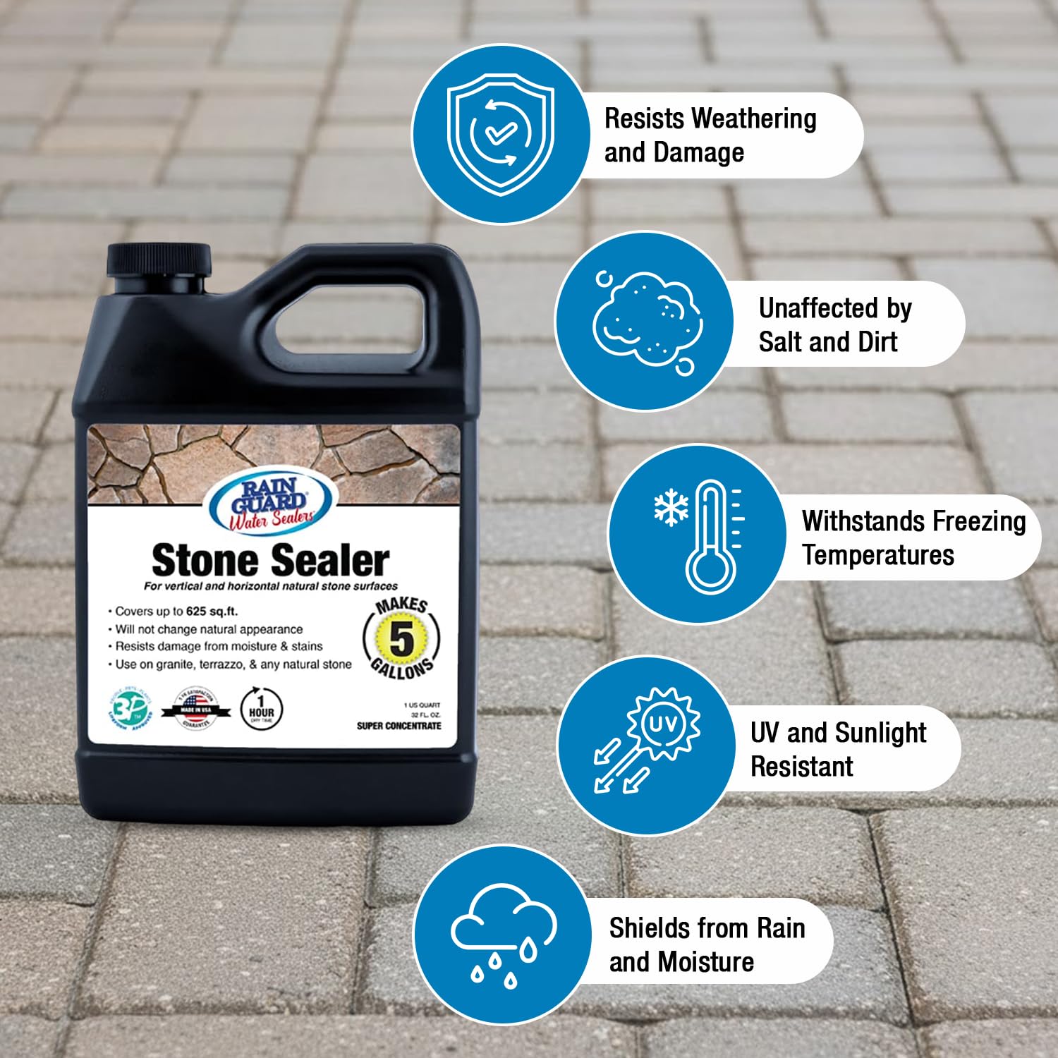 Rainguard Water Sealers Stone Sealer, Penetrating Protection Against Moisture Damage and Stains, for All Stone Surfaces, Silane/Siloxane Waterproofer, Natural Finish, Ready to Use, 5 Gallons | Silane Siloxane Waterproofer, Protects Against Moisture Damag…