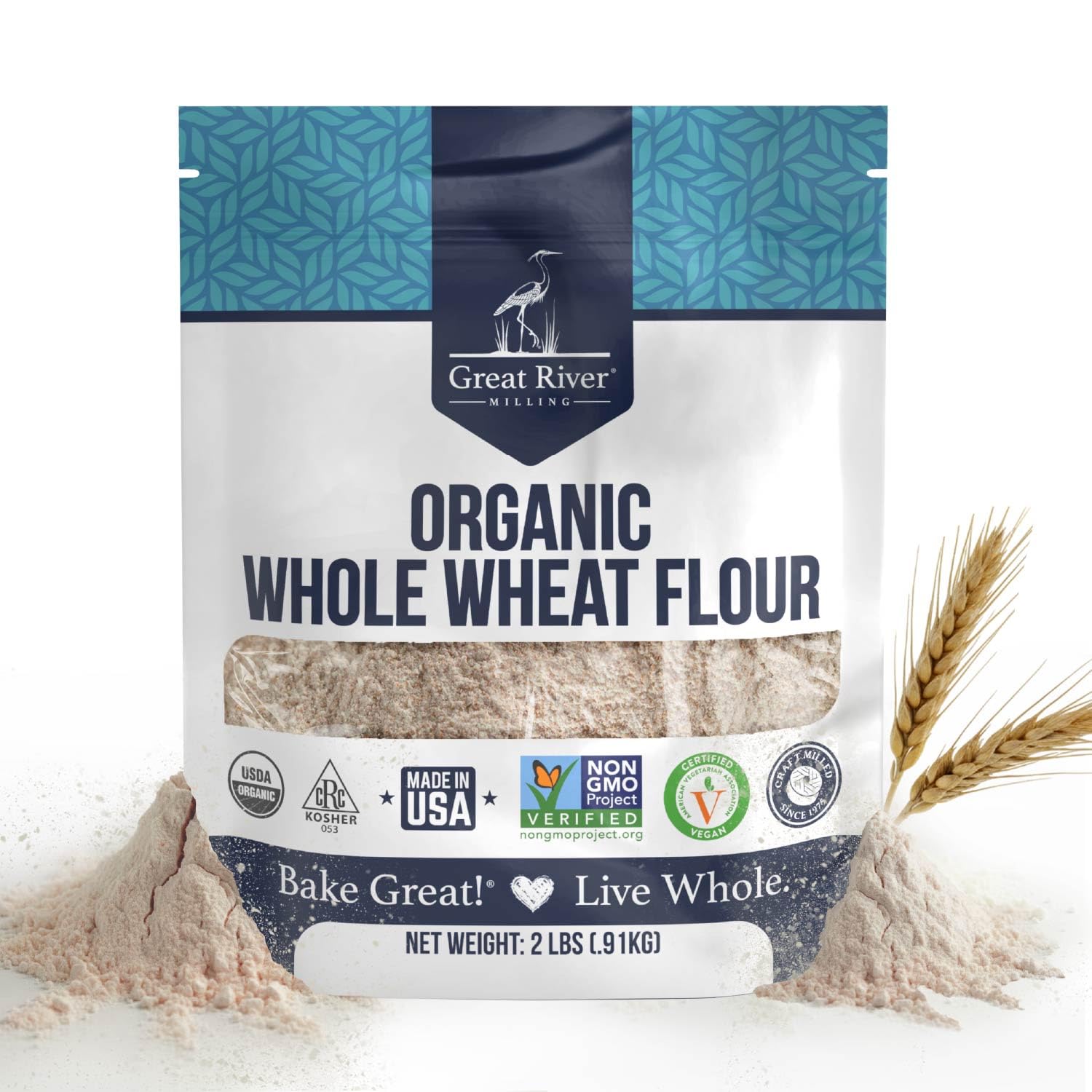 Great River Milling Organic Whole Wheat Flour, High Protein, 25 lb