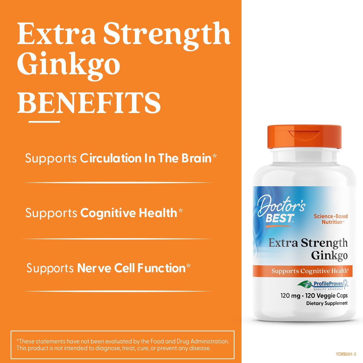 Doctor's Best Extra Strength Ginkgo Biloba Capsules 120 mg - Brain Supplement for Memory and Focus Support, Herbal Cognitive Health Support- 120 Count (Pack of 1)