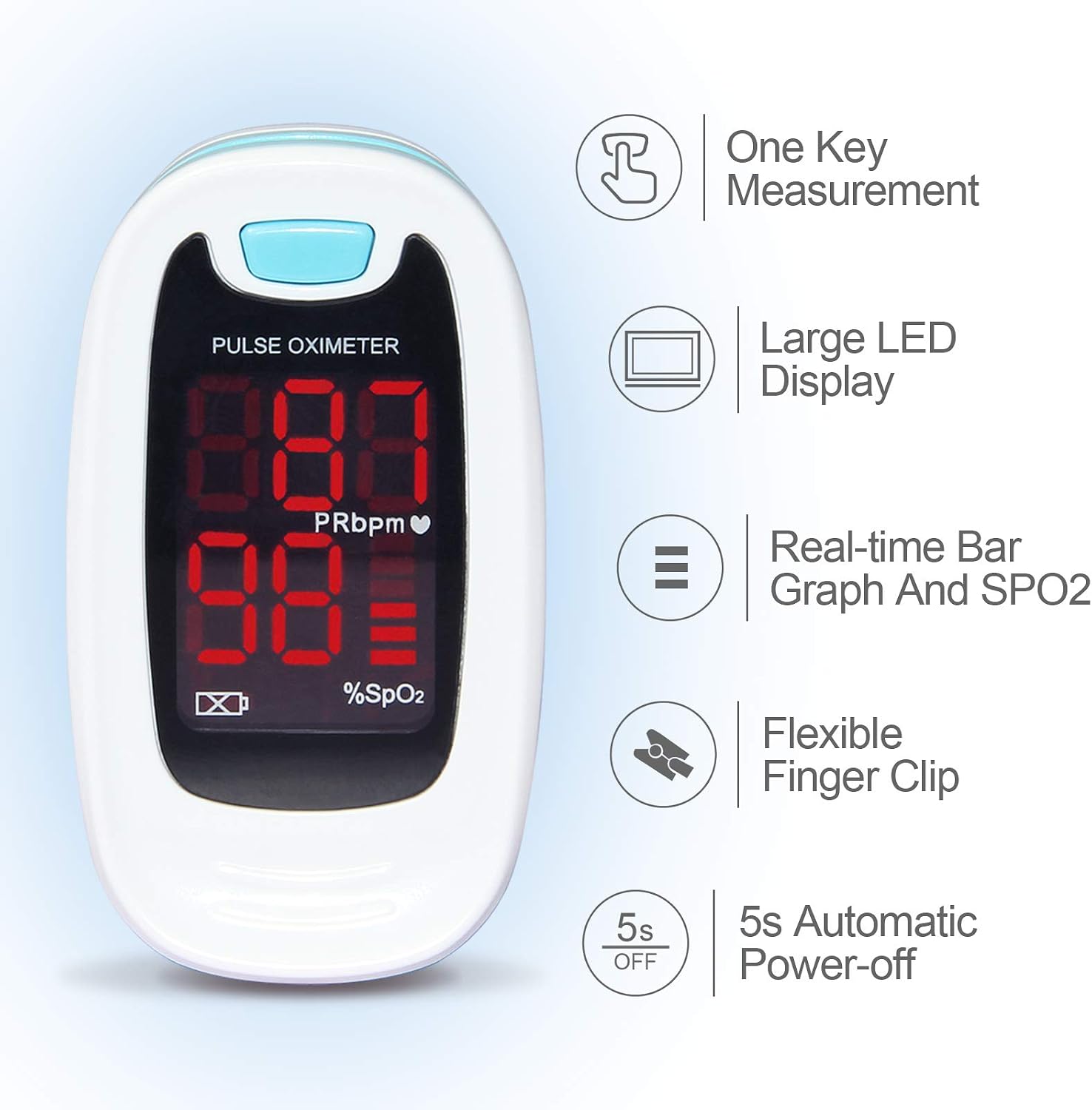 CONTEC CMS50M Fingertip Pulse Oximeter Blood Oxygen Saturation Monitor with Lanyard Blue White Color