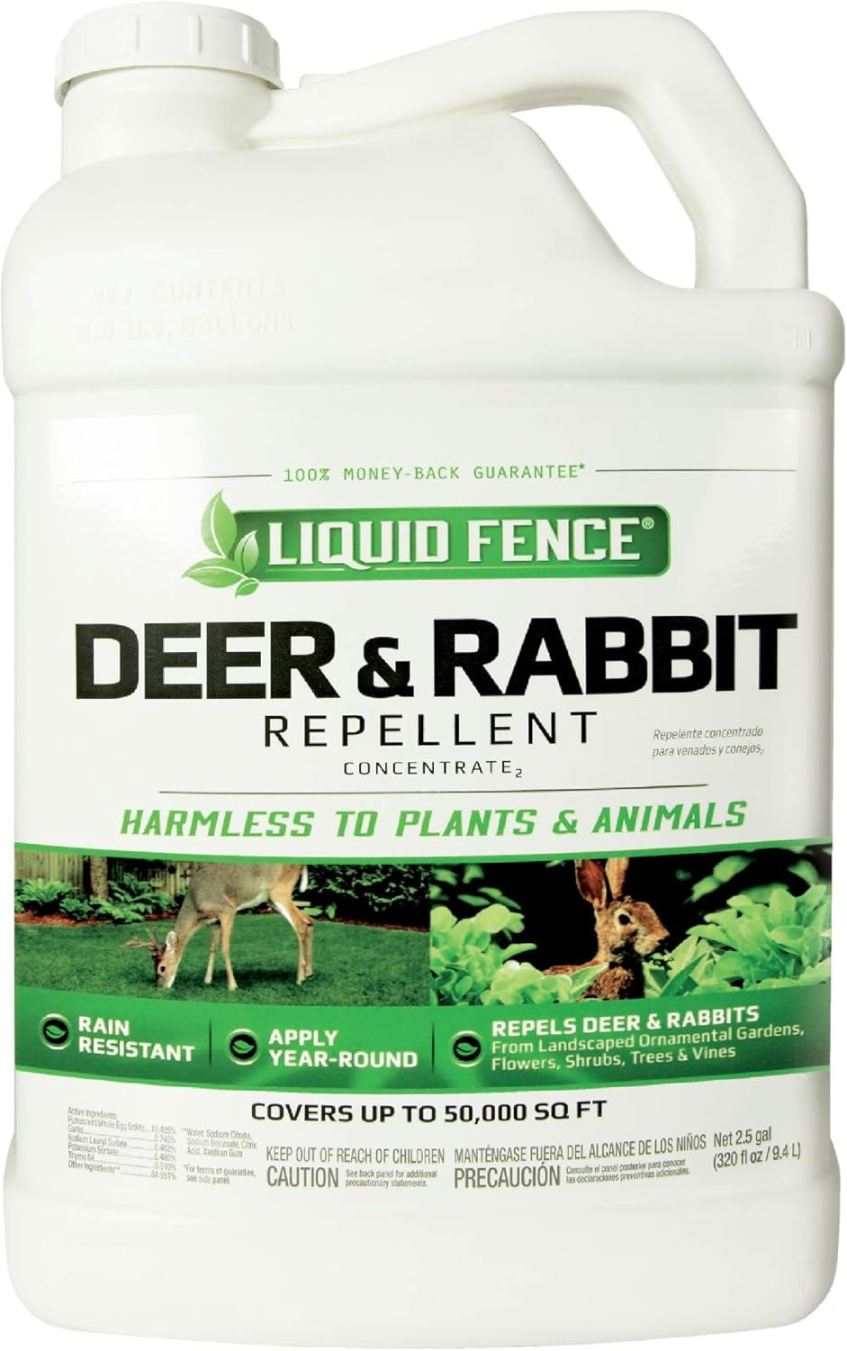 Liquid Fence Deer And Rabbit Repellent Concentrate 32 Ounces, Apply Year-Round | Use to Treat on Gardens, Flowers, Shrubs, Trees & Vines, Covers up to 5,000 Sq. Ft., Harmless to Plants & Animals