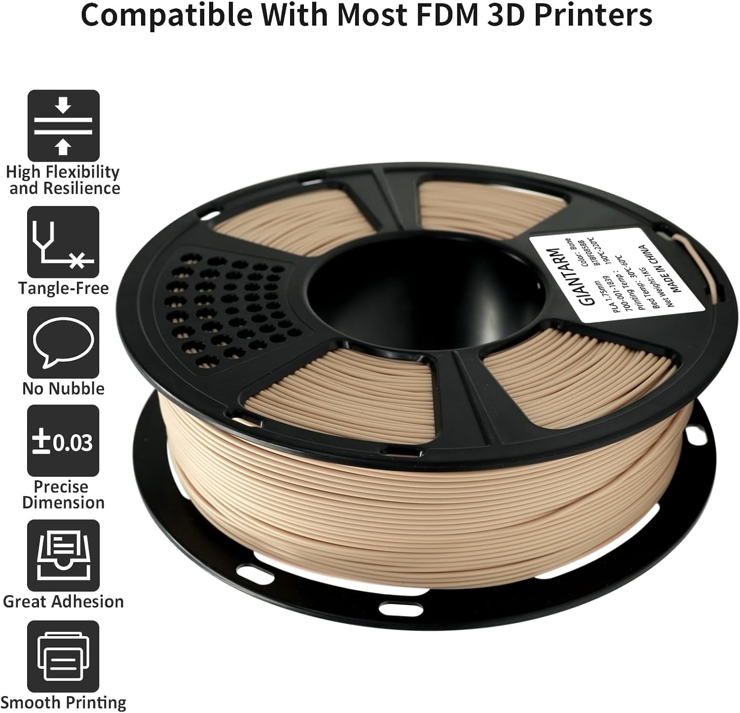 GIANTARM 3D Printer Filament, Silk Gold Pla Filament, 1Kg(2.2lbs) Spool, 1.75mm Dimension Accuracy +/- 0.03mm, 3D Printing Filament