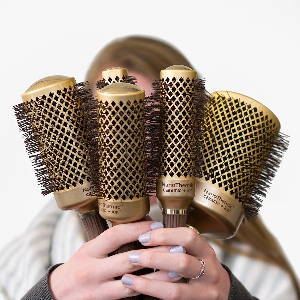 Olivia Garden NanoThermic Ceramic + Ion Round Thermal Hair Brush - Not Electrical - Professional Blowout Brush for Normal to Thick Hair