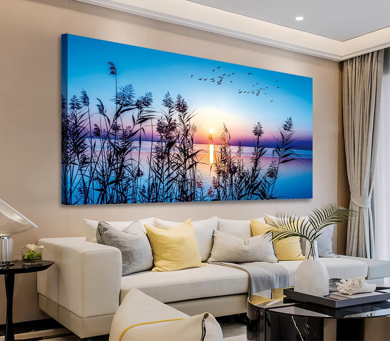 arteWOODS Ocean Wave Canvas Wall Art Beach Sunset Pictures Coastal Nature Artwork Blue Sea Painting Prints for Living Room Bedroom Home Office Decoration 20" x 40"