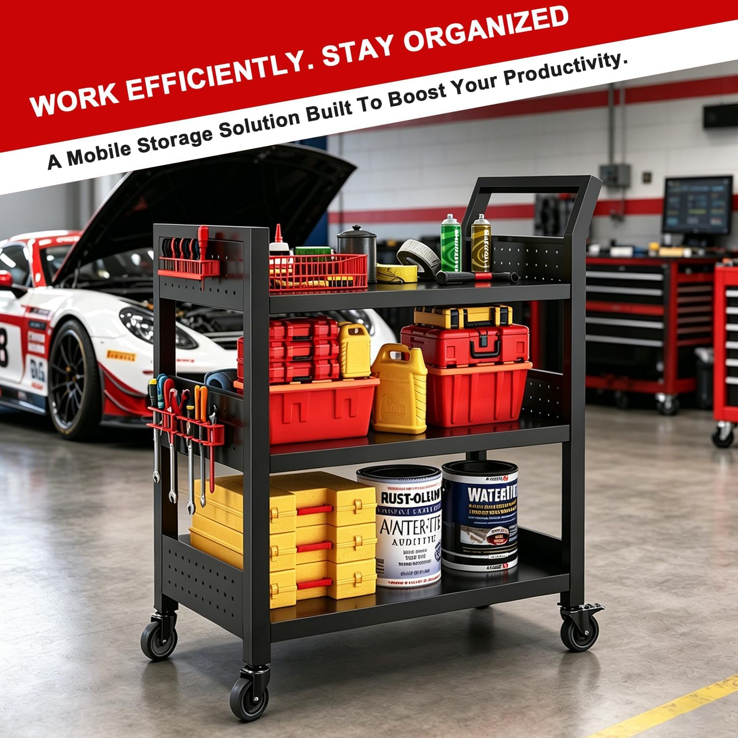 Work Bench with Pegboard,Heavy Duty 3000lbs Capacity Workbench Adjustable Shelves,Work Table for Garage Warehouse47.2 H*47.09" W*19" D