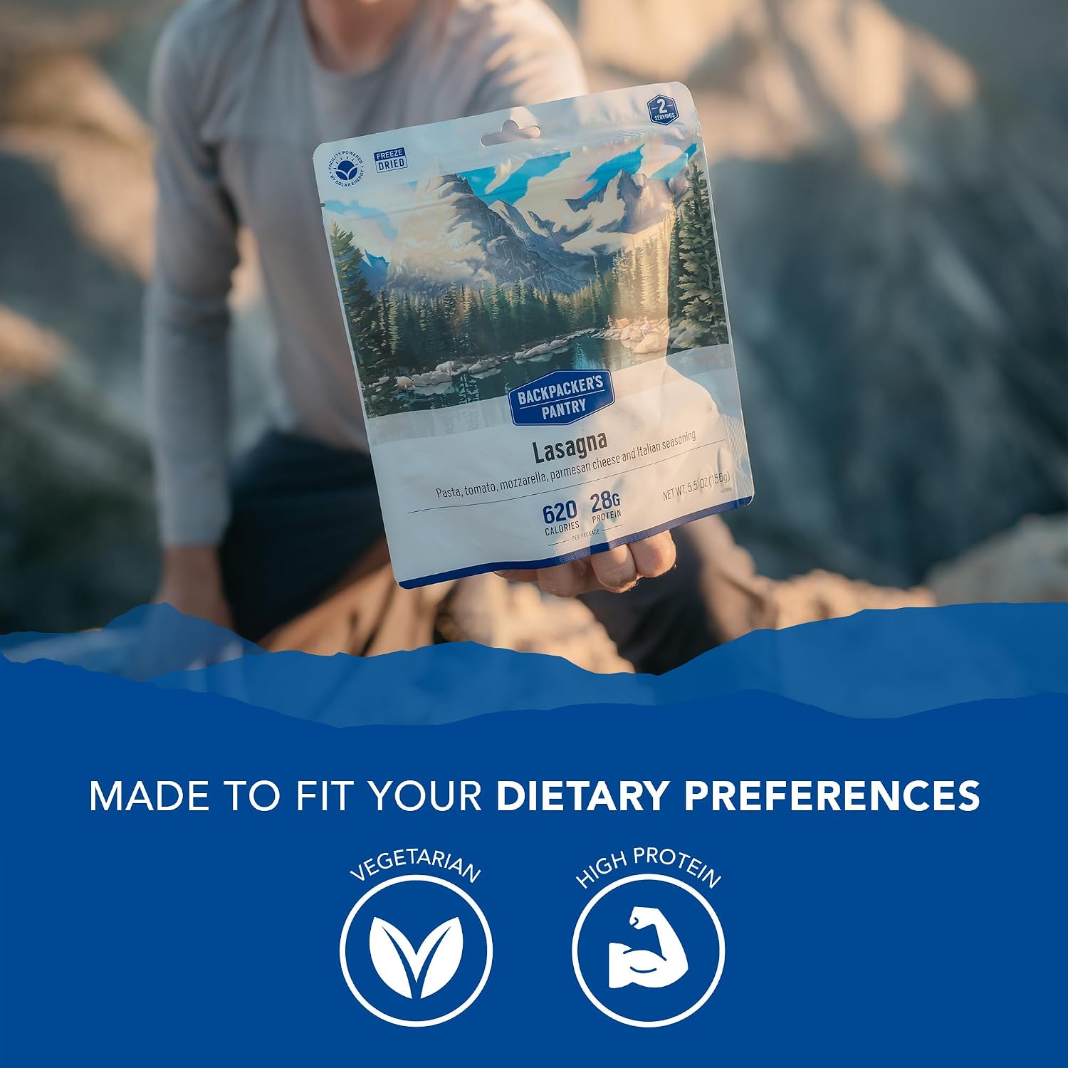 Backpacker's Pantry Lasagna | 1-Pack | 29g Protein | 620 Cal | Vegetarian, Nut Free | Made in the USA | Freeze Dried Meal & Camping Food