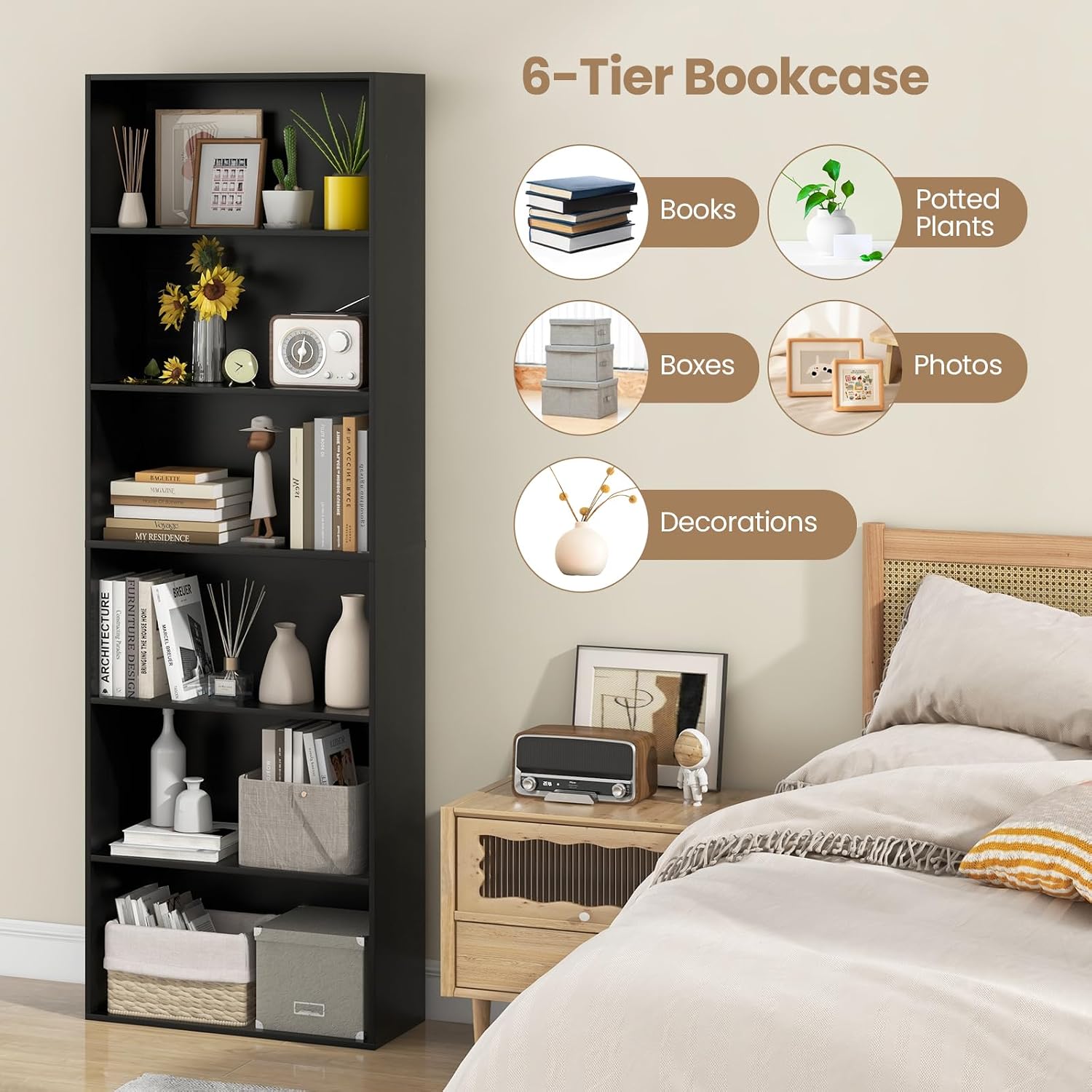 Giantex 8-Cube Bookcase, 3-Tier Cubby Bookshelf, Horizontal Vertical Display Rack with Anti-Tipping Kits, Modern Storage Organizer Shelf Unit for Bedroom, Living Room, Study (Natural, 8-Cube)