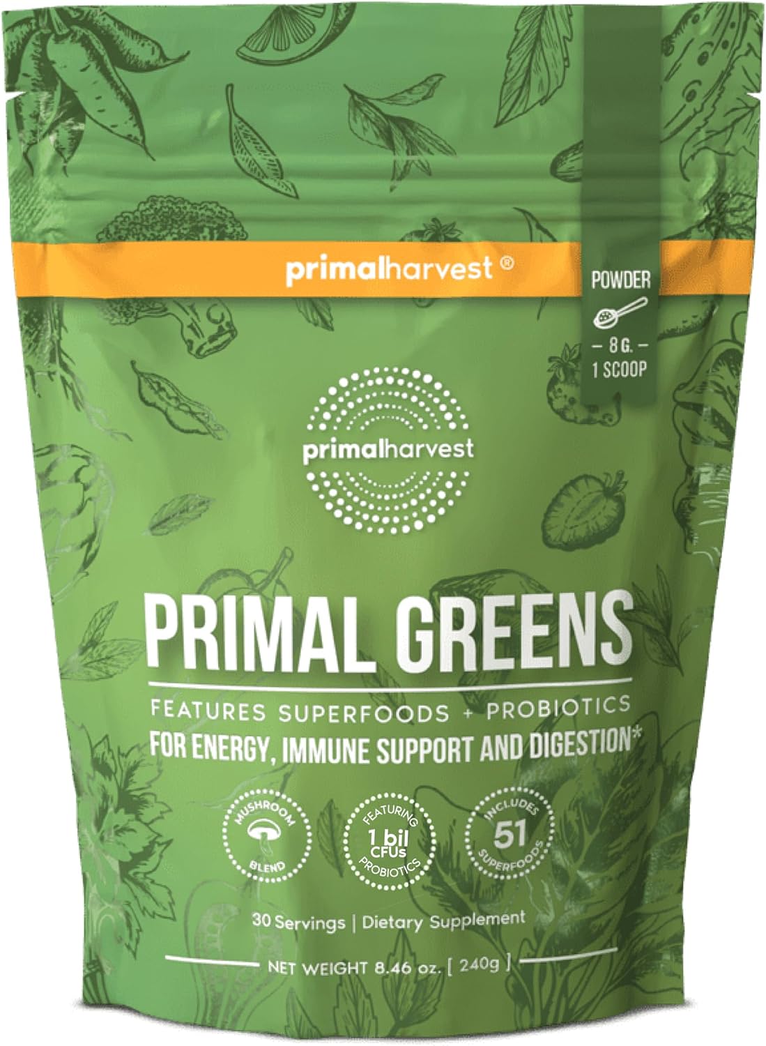 Primal Harvest Greens - Daily Supplement Powder, Gluten, Dairy & Soy Free