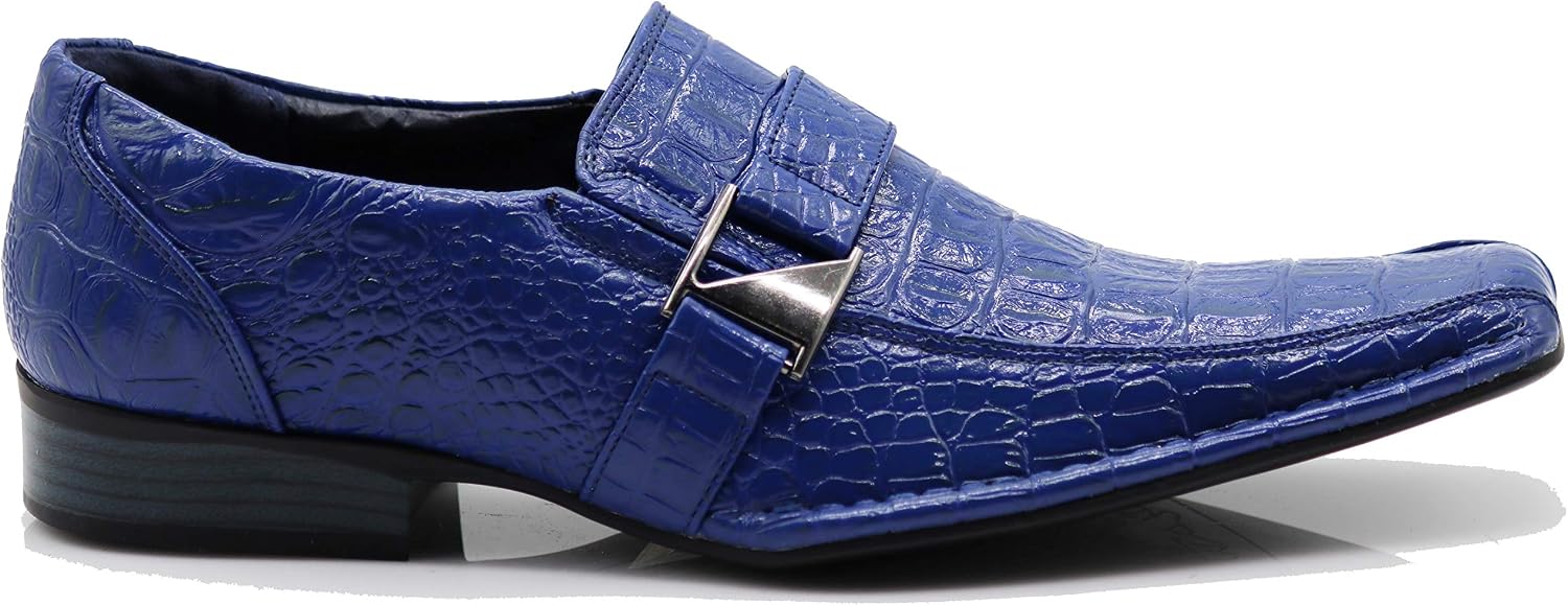 Enzo Romeo Santcro Men's Dress Crocodile Print Loafers Elastic Slip on with Buckle Fashion Shoes Runs Half Size Big
