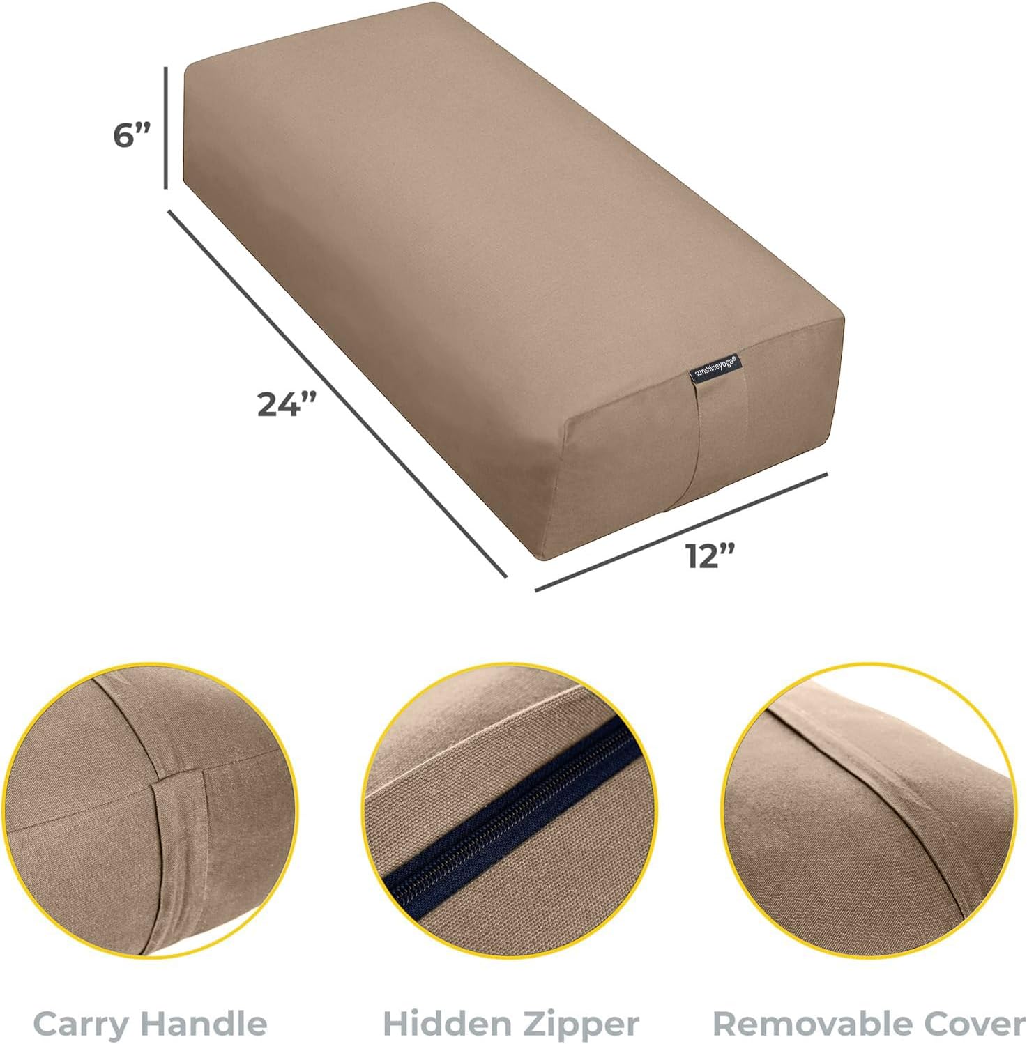 Firm Large Yoga Bolster, 24x12x6in