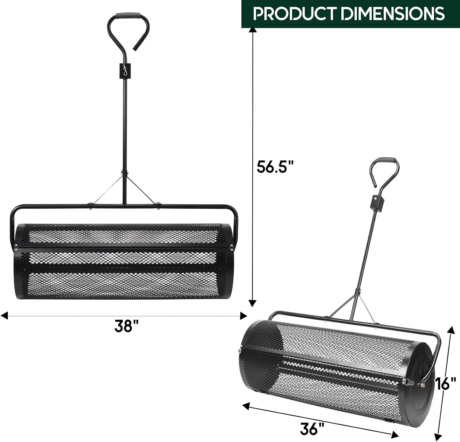 Compost and Peat Moss Spreader with Updated 2 in 1 ATV & T Shaped Handle, 16”WX44”L