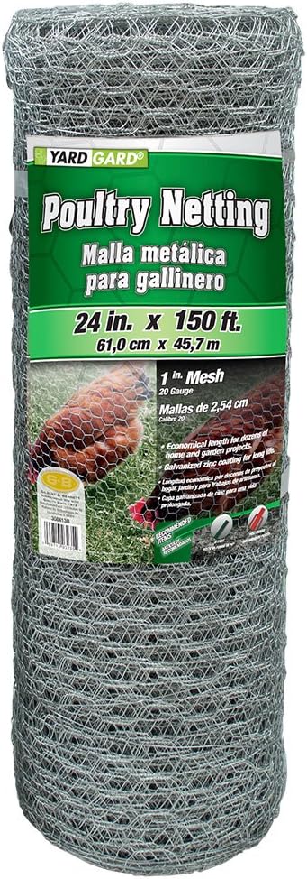 YARDGARD 1 Inch Poultry Netting, Chicken Wire Fence, 20 Gauge Galvanized Steel, Rabbit Fencing, Bird Enclosures, Garden Protection and Plant Support, 24 Inches x 150 Feet
