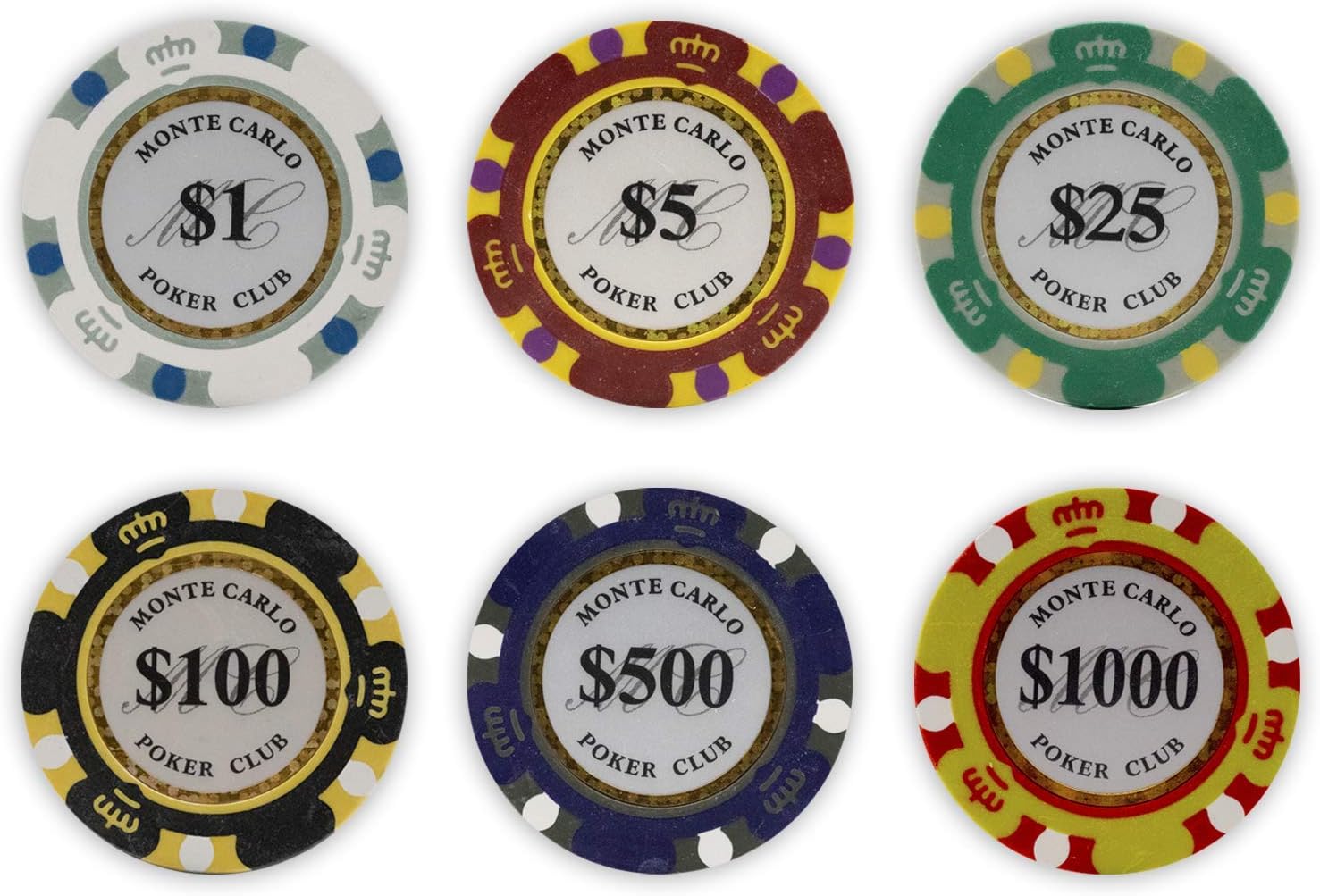 DA VINCI Monte Carlo Poker Club Set of 500 14 Gram 3 Tone Chips with Upgrade Ding Proof Black ABS Case, 2 Decks Plastic Playing Cards, 2 Cut Cards