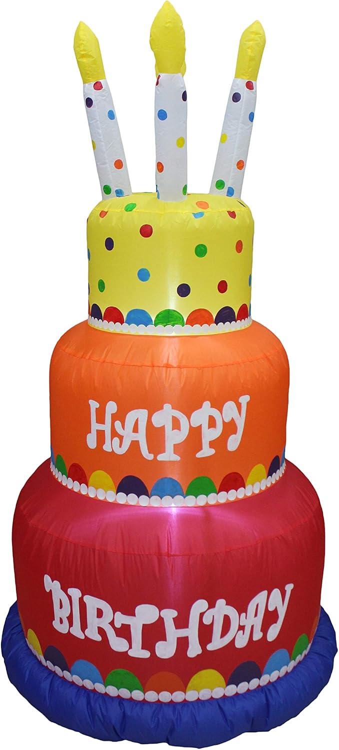 6 Foot Tall Happy Birthday Cake Inflatable with Candles