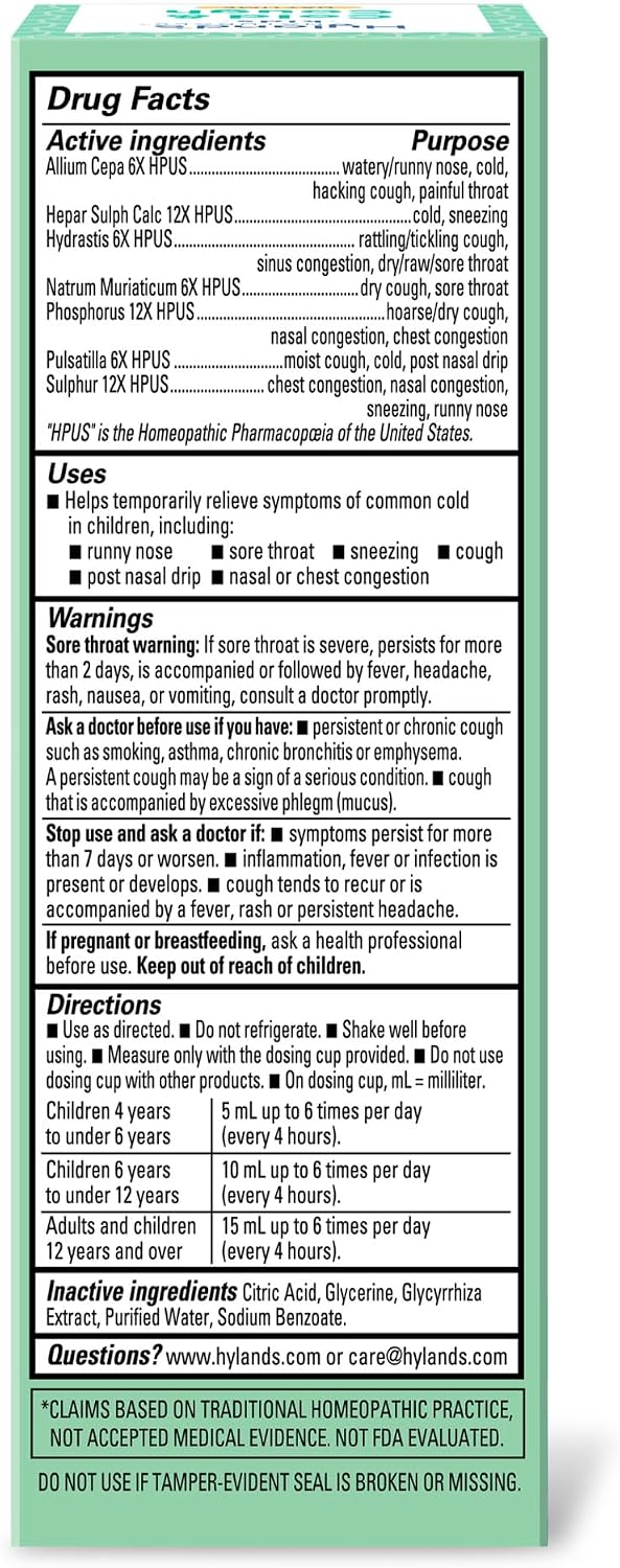 Hyland's Kids Cold and Cough, Day and Night Combo Pack, Cold Medicine for Ages 2 and up, Syrup Cough Medicine for Kids, Nasal Decongestant, 4 Fl Oz (Pack of 2)