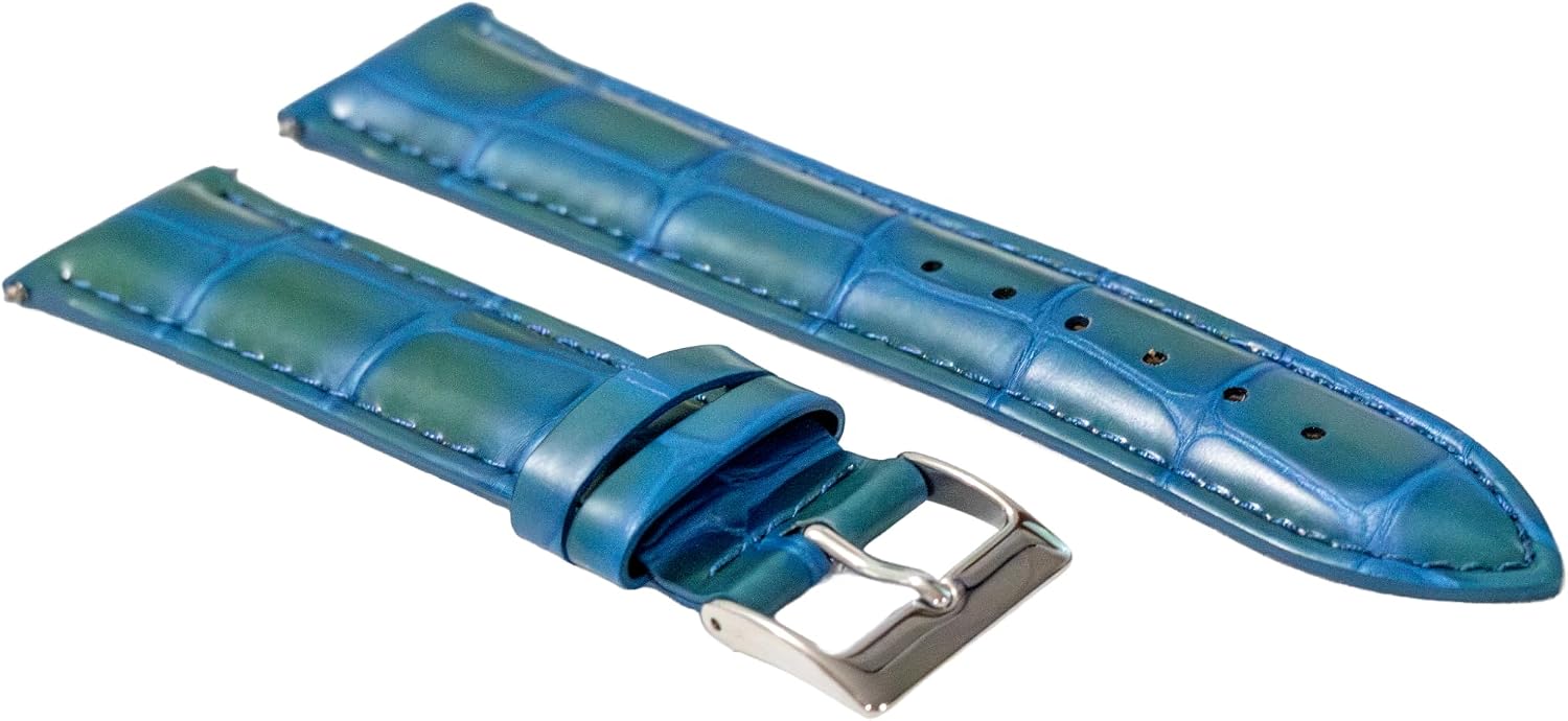 Ewatchparts 20mm Leather Watch Band Strap Compatible With Invicta Diver Russian Watch Light Blue