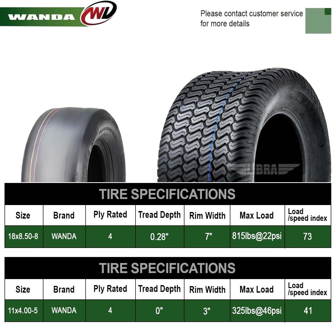 WANDA Set 4 Lawn Mower Turf Tires 16x6.5-8 & 23x10.5-12 /4PR -13019/13049 | Riding Lawn Mover, Garden Tractor