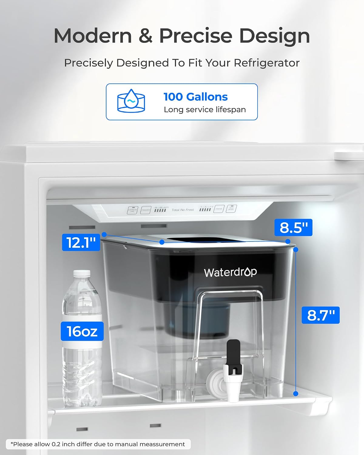 Waterdrop WFD-22L Large Water Filter Dispenser, 40-Cup Capacity, Black
