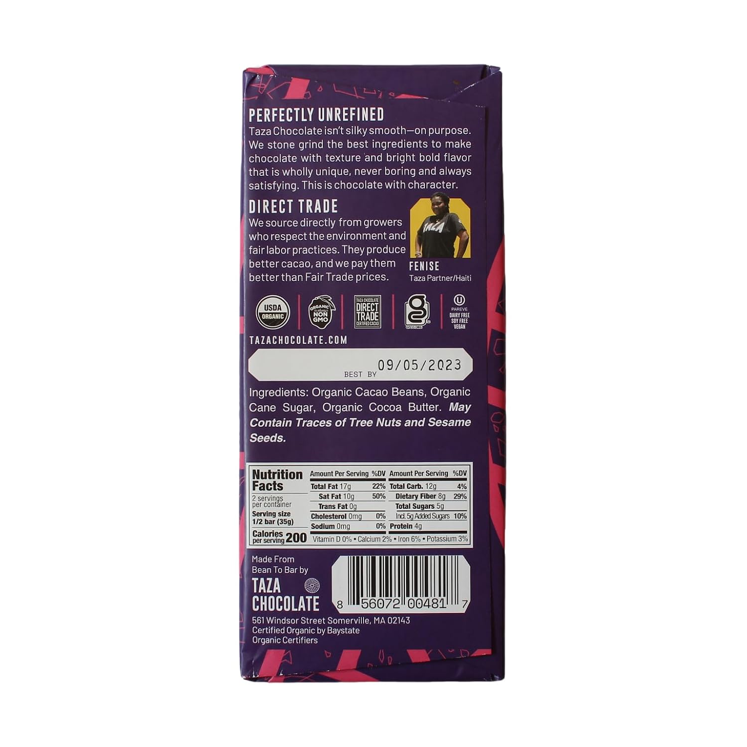 Taza Chocolate, 95% Wicked Dark Amaze Bar, 2.5 oz bars, case of 10