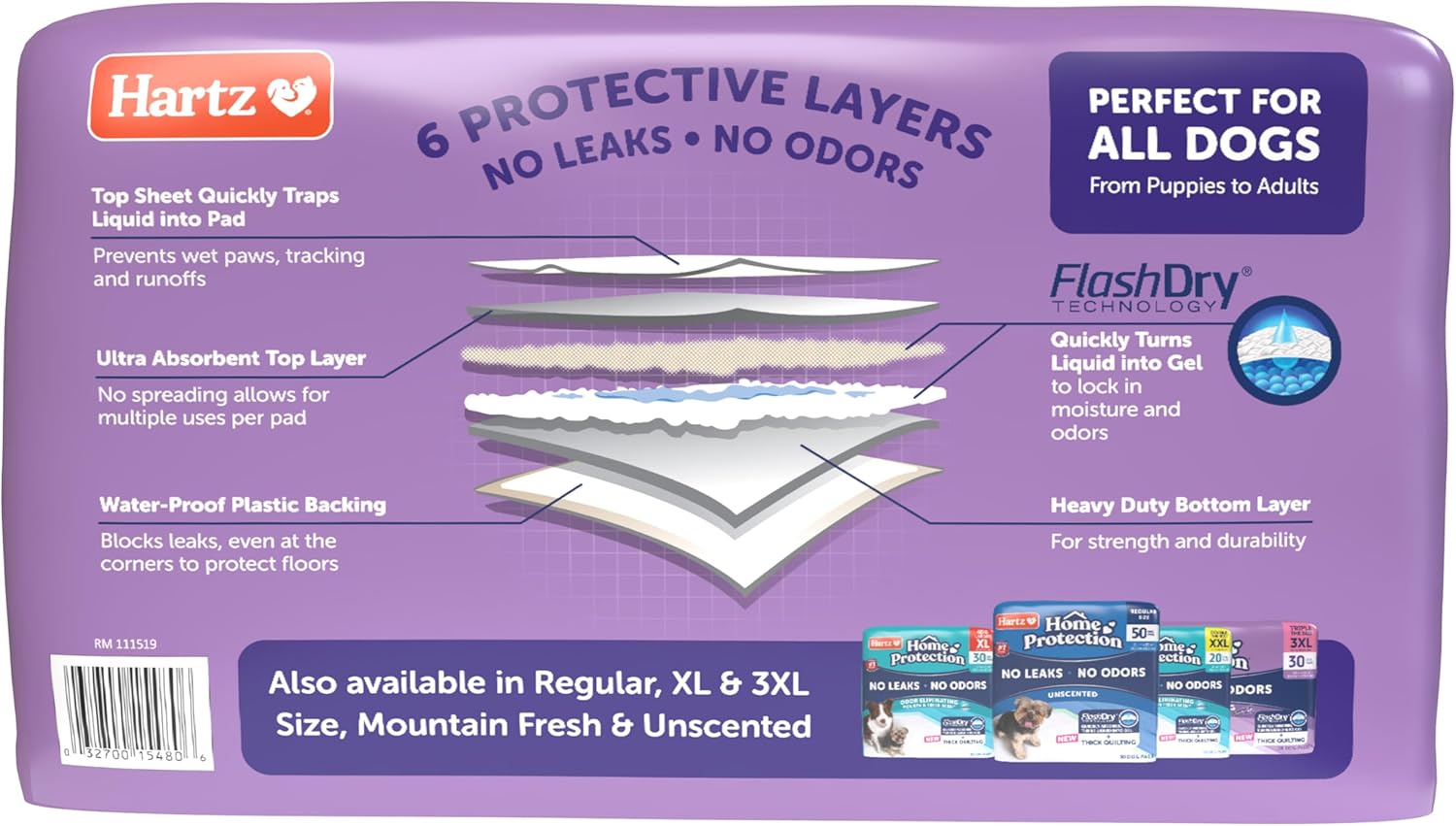 Hartz Home Protection Super Absorbent Odor Eliminating Lavender Scented No Leak Dog Pads, XXL 20 count