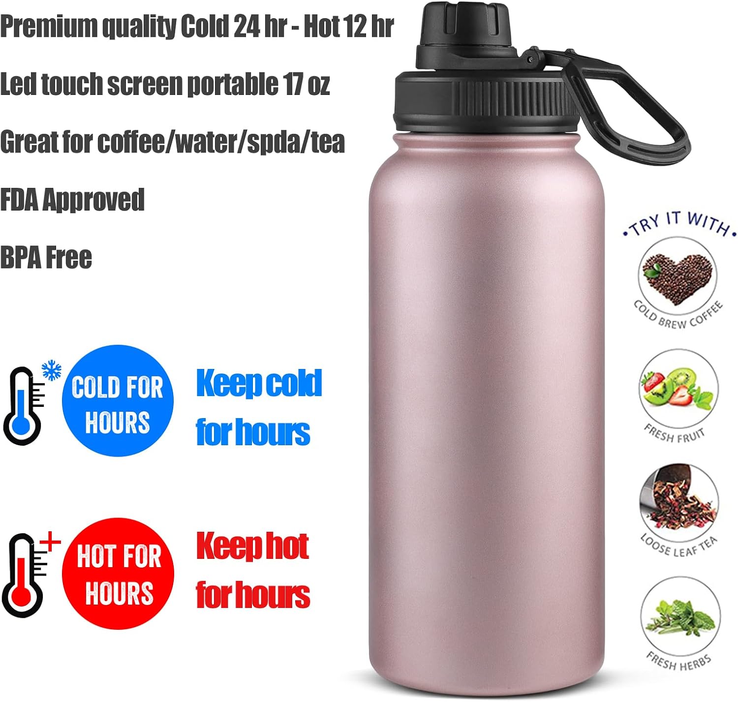 Sivaphe Tea Infuser Bottle With Removable Loose Leaf Tea Strainer Cup 18/8 Stainless Steel Portable Insulated Travel Tea Tumbler Black