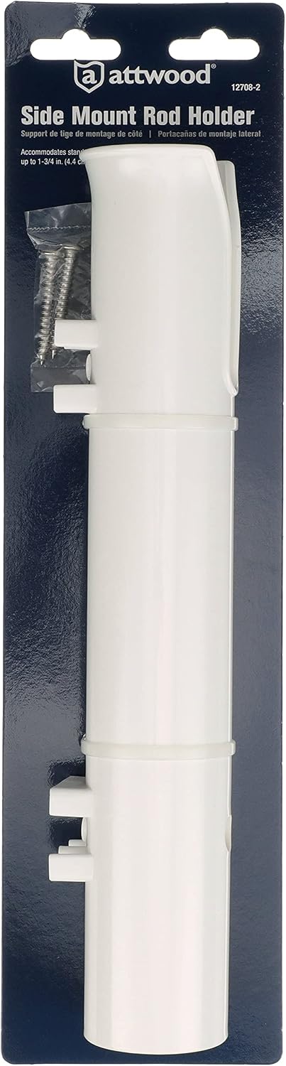 attwood 12708-2 PVC Rod Holder Storage, White PVC Construction, 9 Inches Long, Holds Rod Grips Up to 1 ¾-Inch Diameter, One Size
