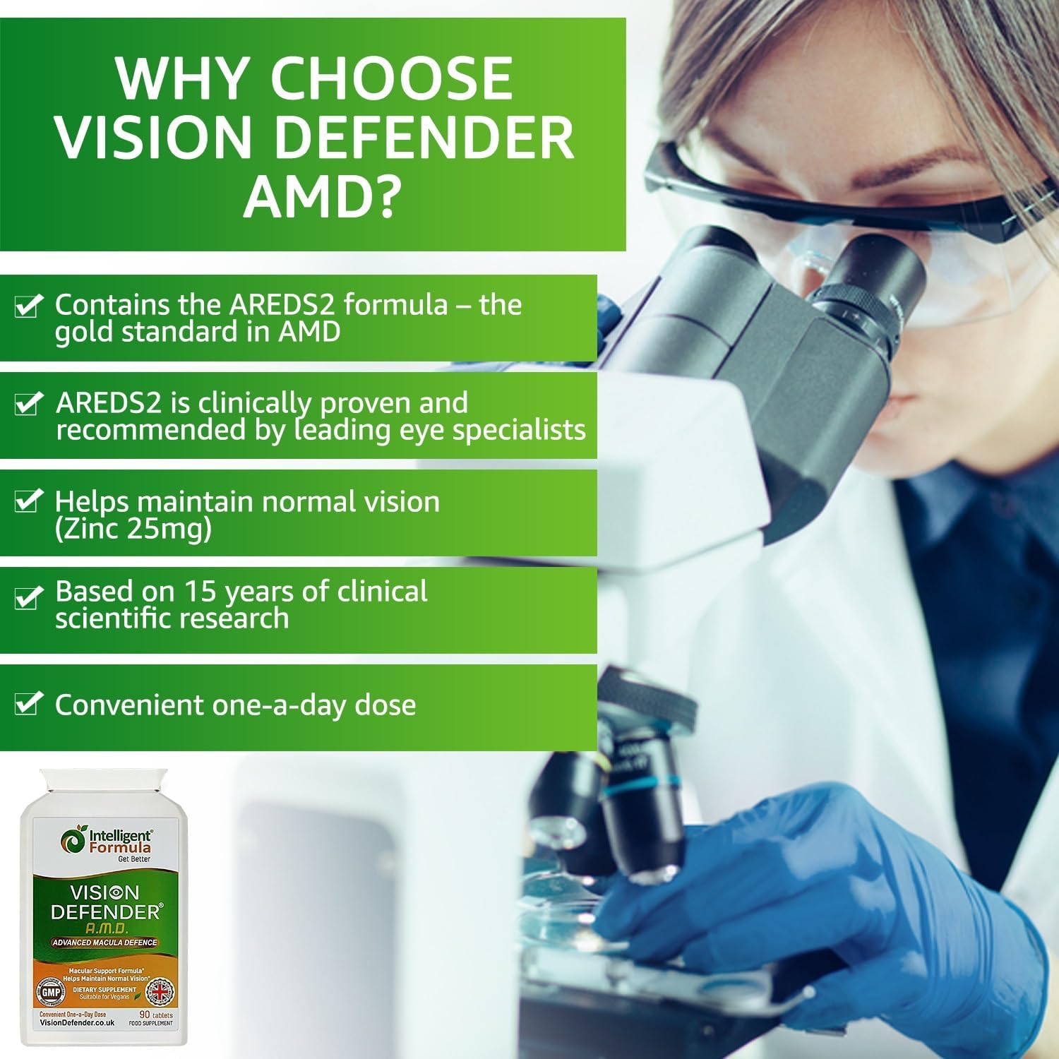 Vision Defender AREDS2 Eye Vitamins - Lutein Zinc Copper, Vegan, 90 Tablets | Eye Health Supplements, Vitamin C & E, Zeaxanthin