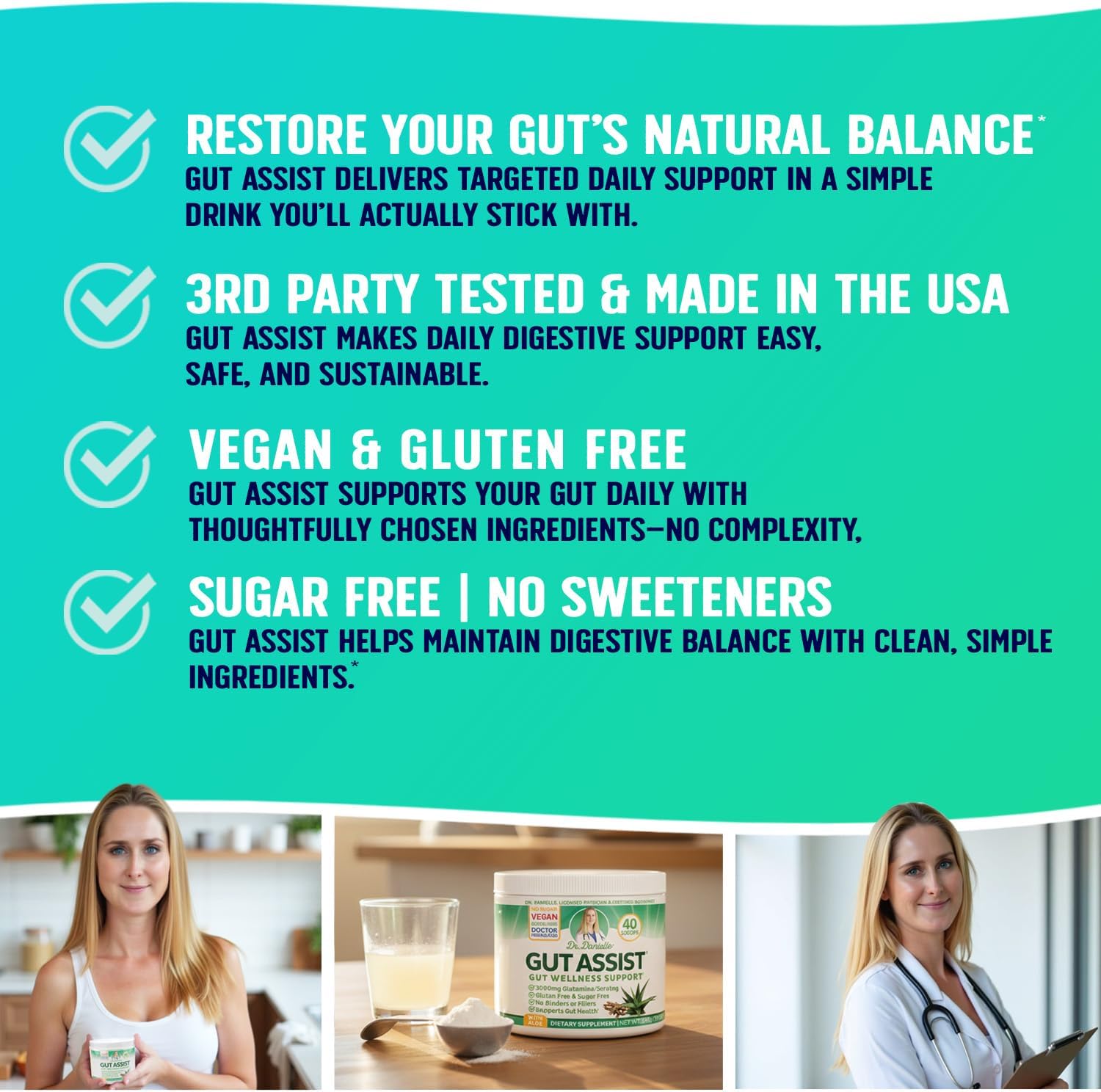 Gut Assist Leaky Gut Support Powder | 40-Servings with L-Glutamine, Arabinogalactan, Licorice Extract