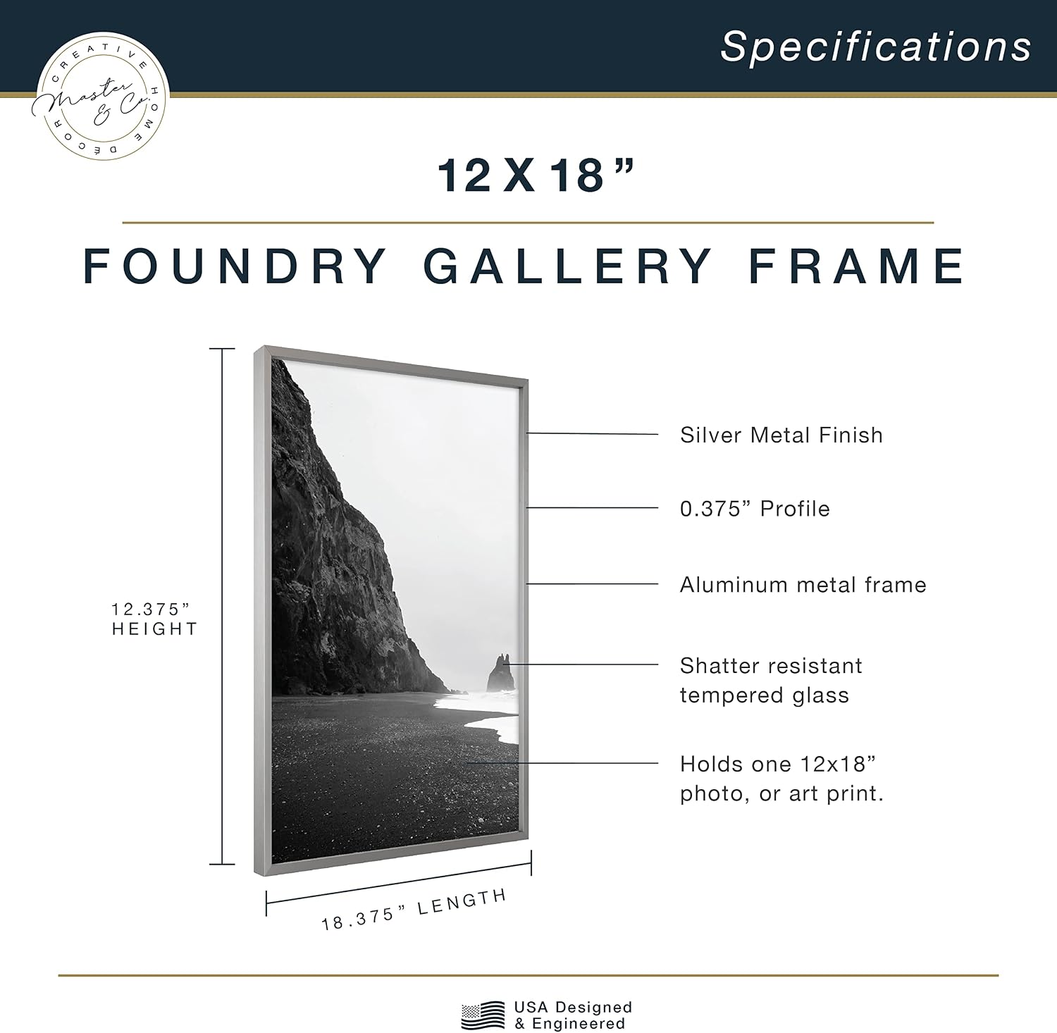 MCS Master & Co. Foundry Metal 12x12 Matted Picture Frame with 8x8 Photo Display